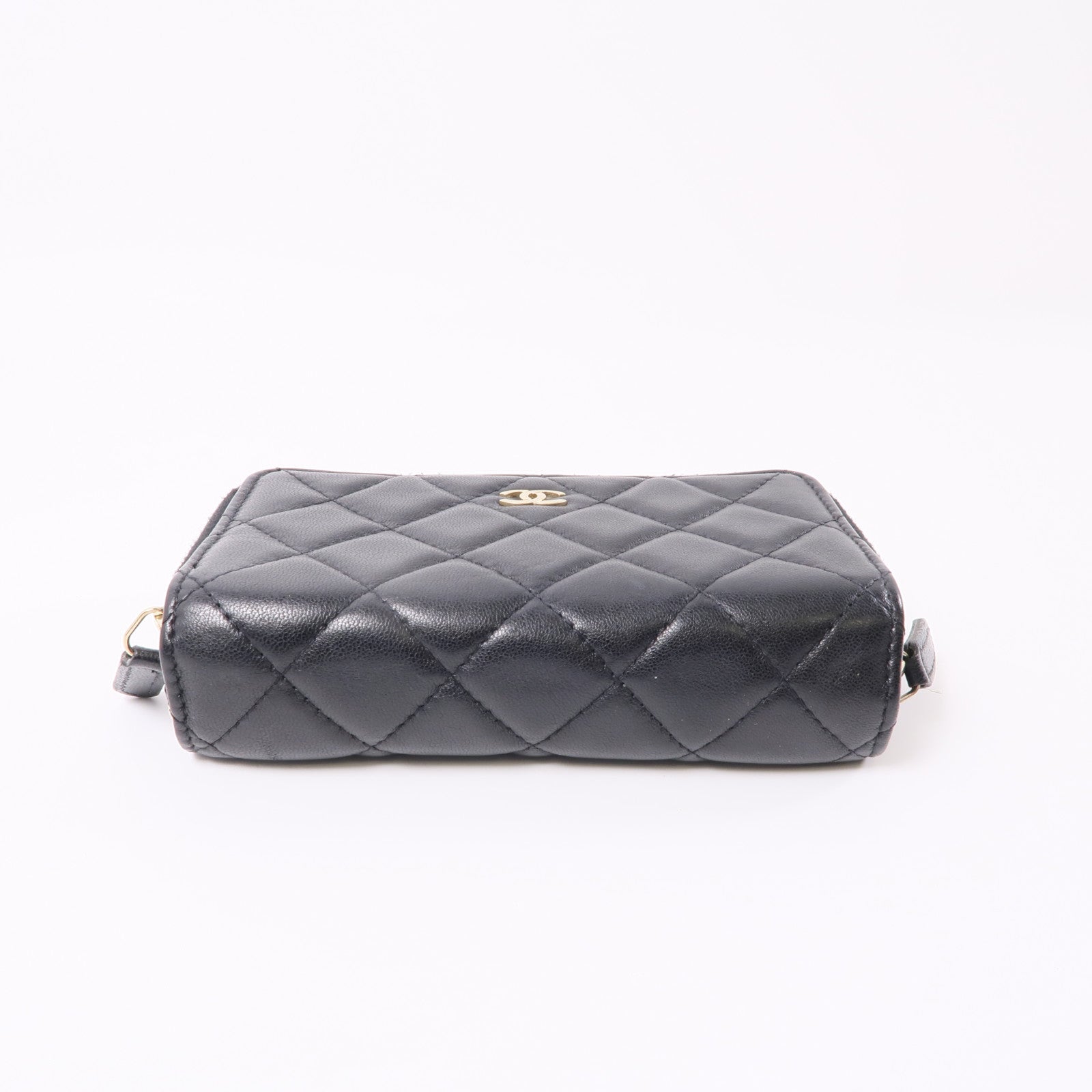 CHANEL 羊皮皮革Zipper Wallet金扣錢包黑色