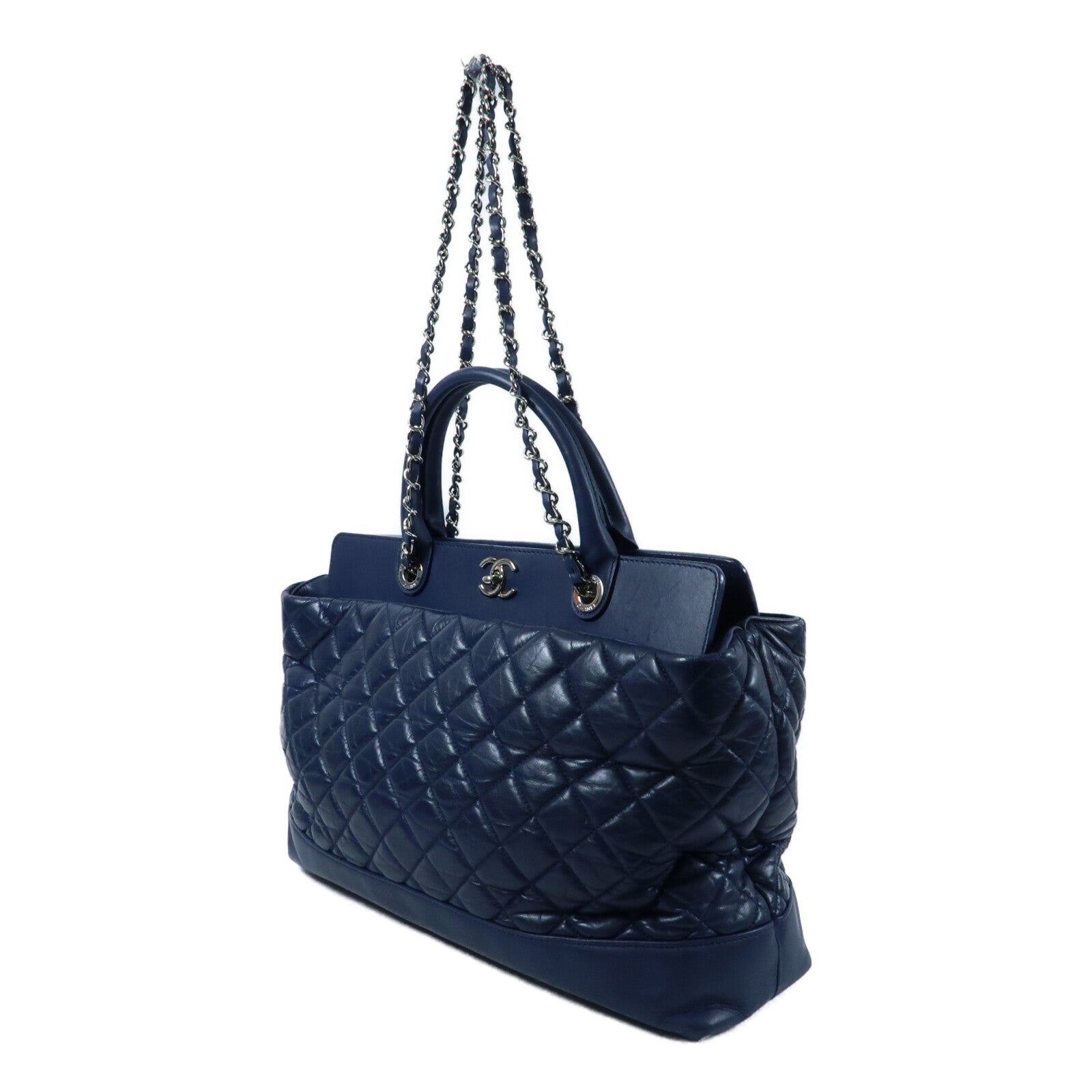 CHANEL 牛皮皮革Chain Shoulder銀扣鏈帶手挽肩背兩用袋