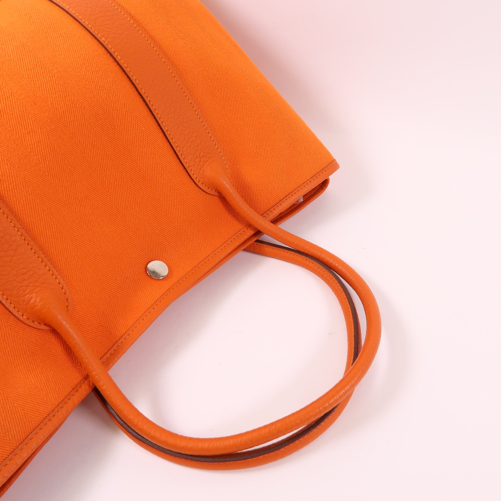 HERMES 帆布Garden Party PM銀扣手挽袋Orange