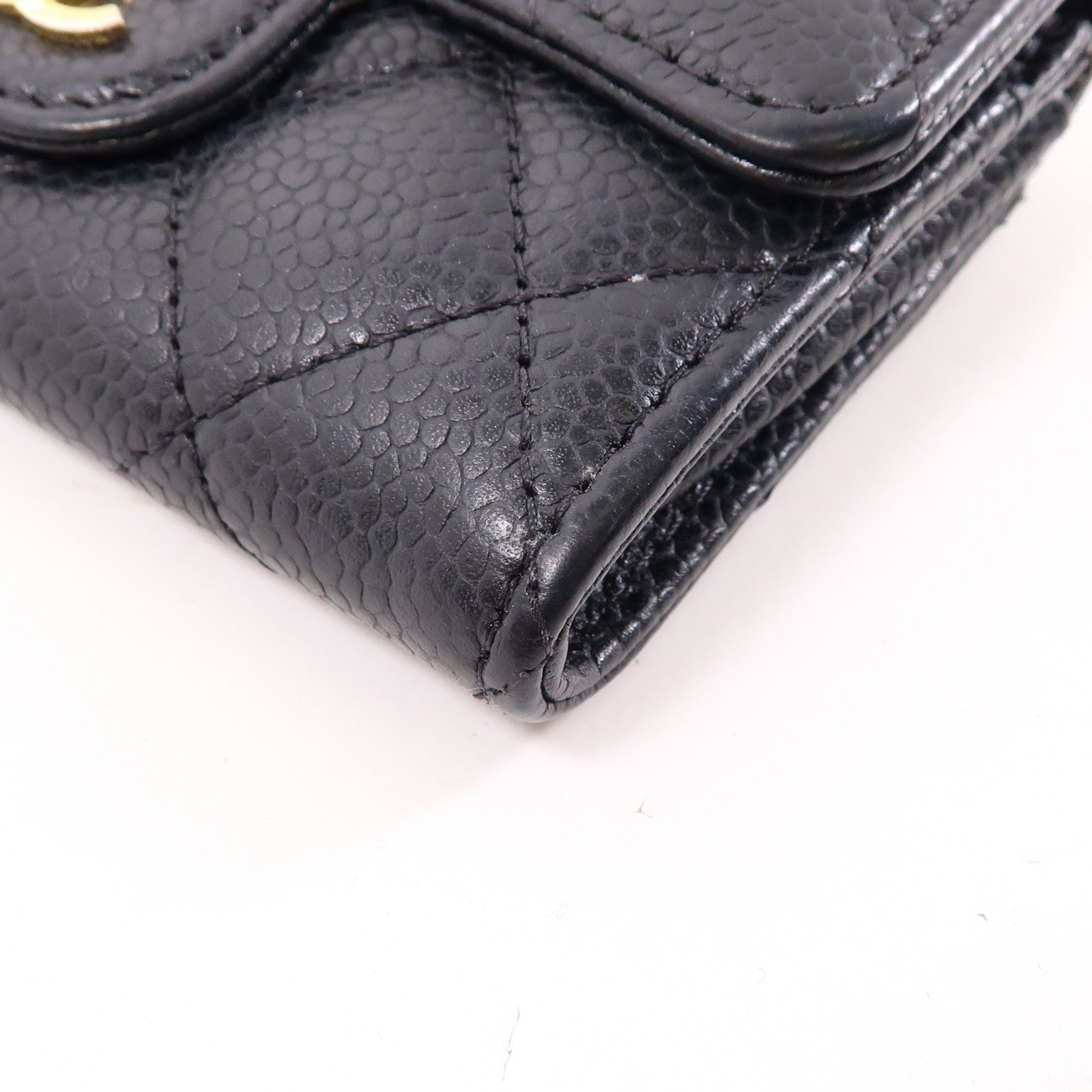 CHANEL 菱格牛皮皮革Card Case金扣卡片套黑色