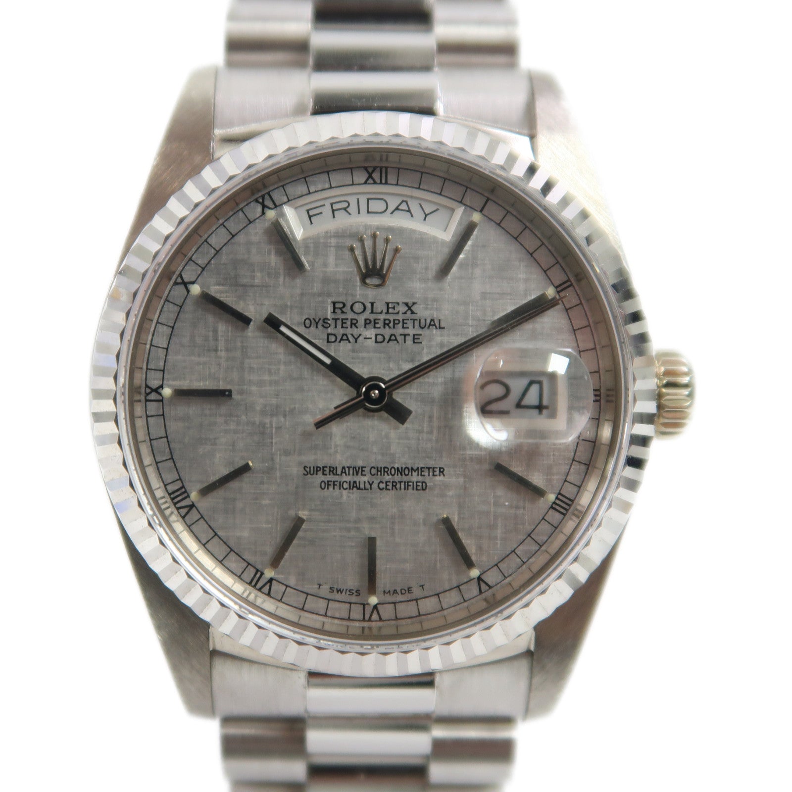ROLEX Day-Date 36 18K白金手錶自動機芯銀色