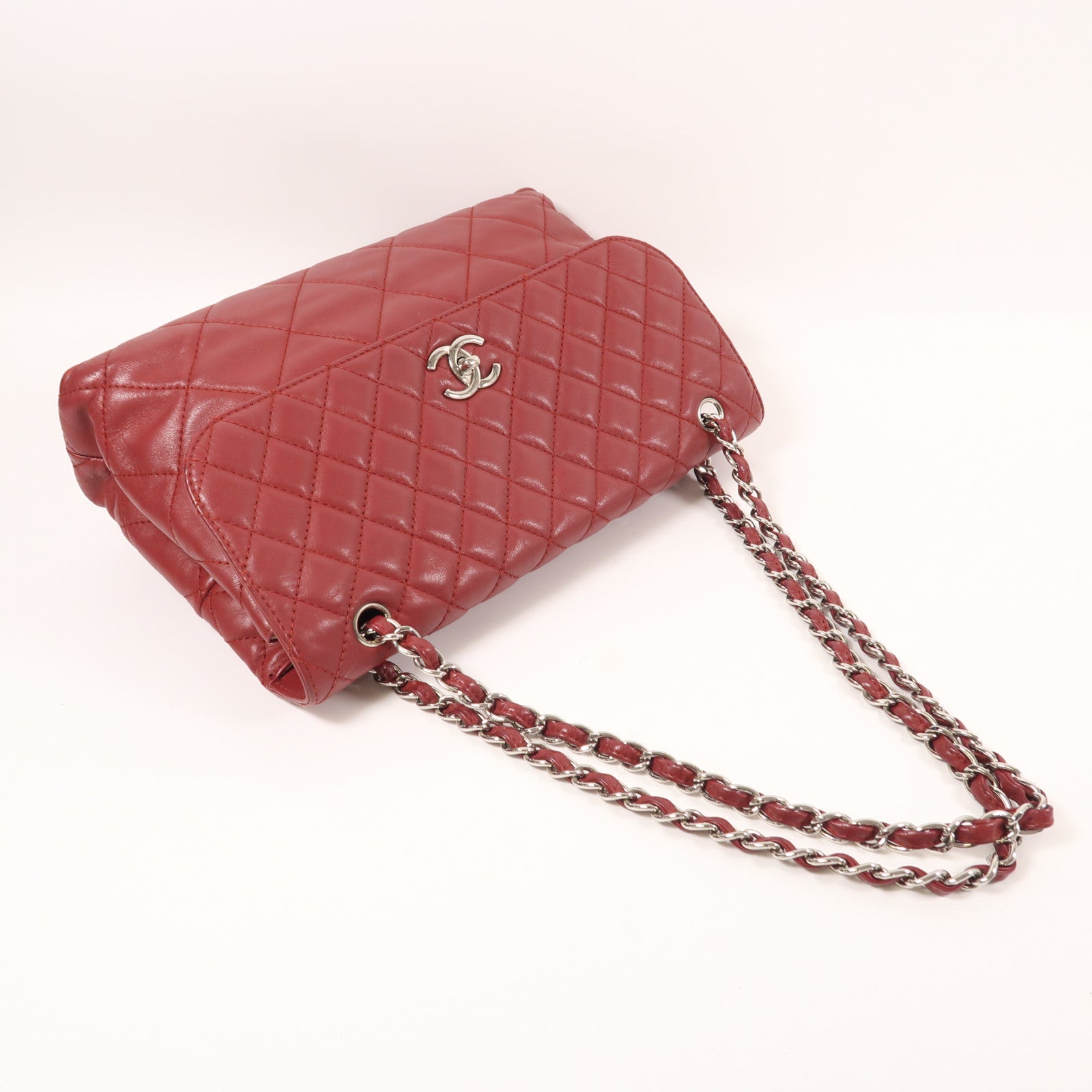 CHANEL 牛皮皮革Chain Shoulder銀扣鏈帶肩背袋