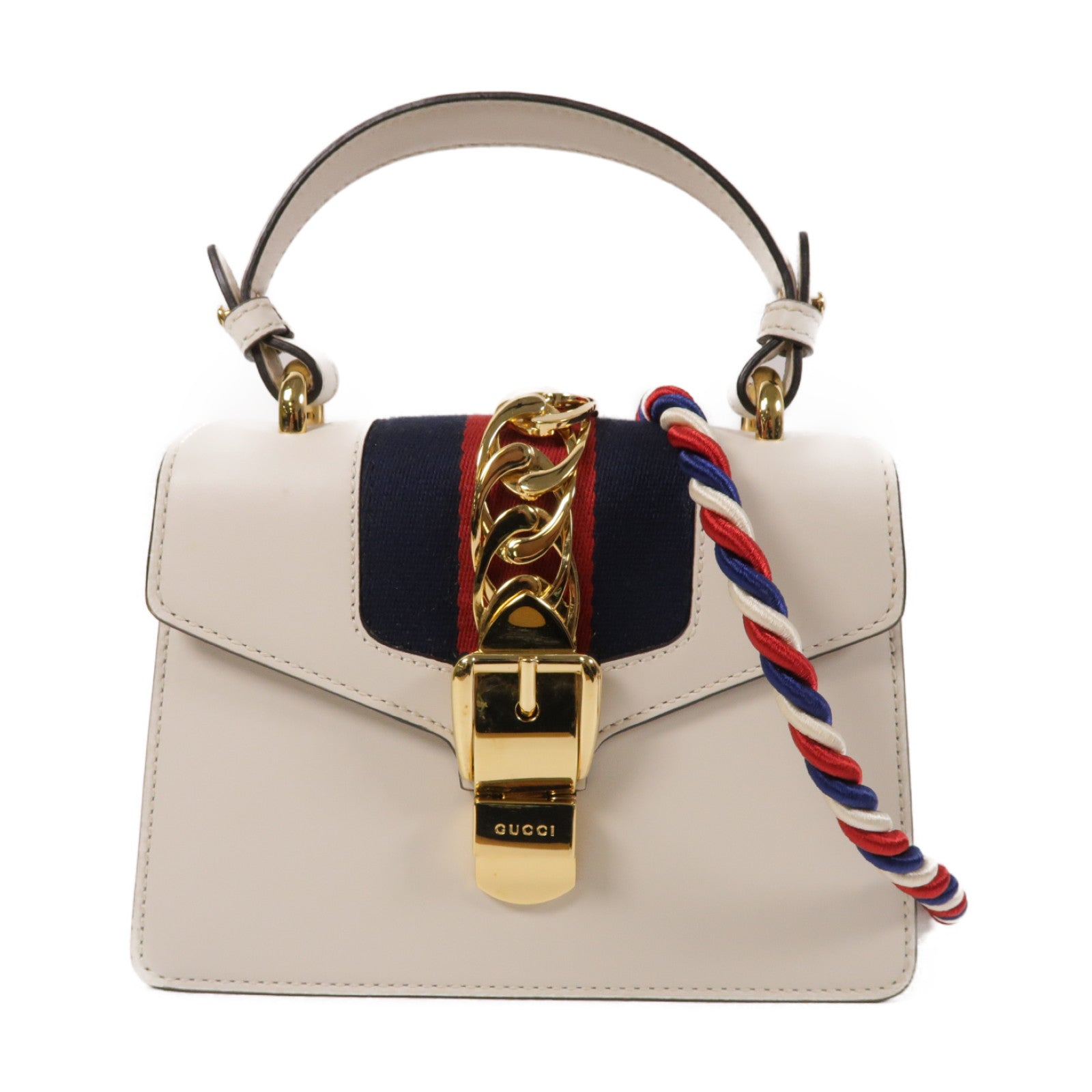 GUCCI 牛皮皮革Sylvie金扣手挽肩背兩用袋白色