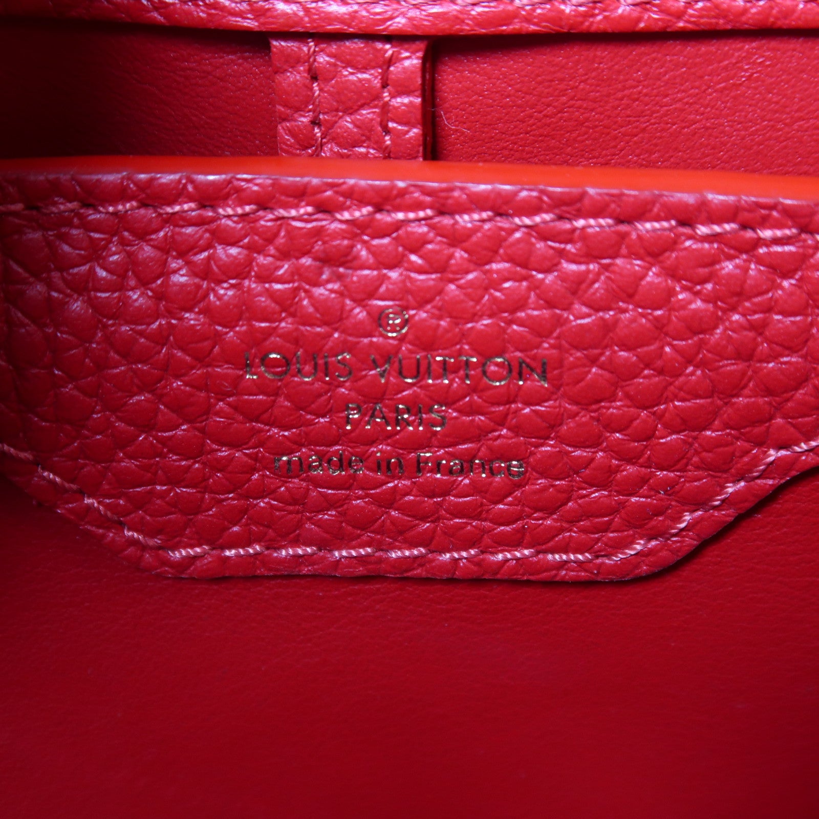 LOUIS VUITTON 牛皮皮革Capucines金扣手挽肩背兩用袋紅色