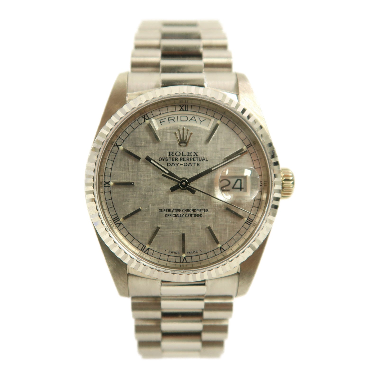 ROLEX Day-Date 36 18K白金手錶自動機芯銀色