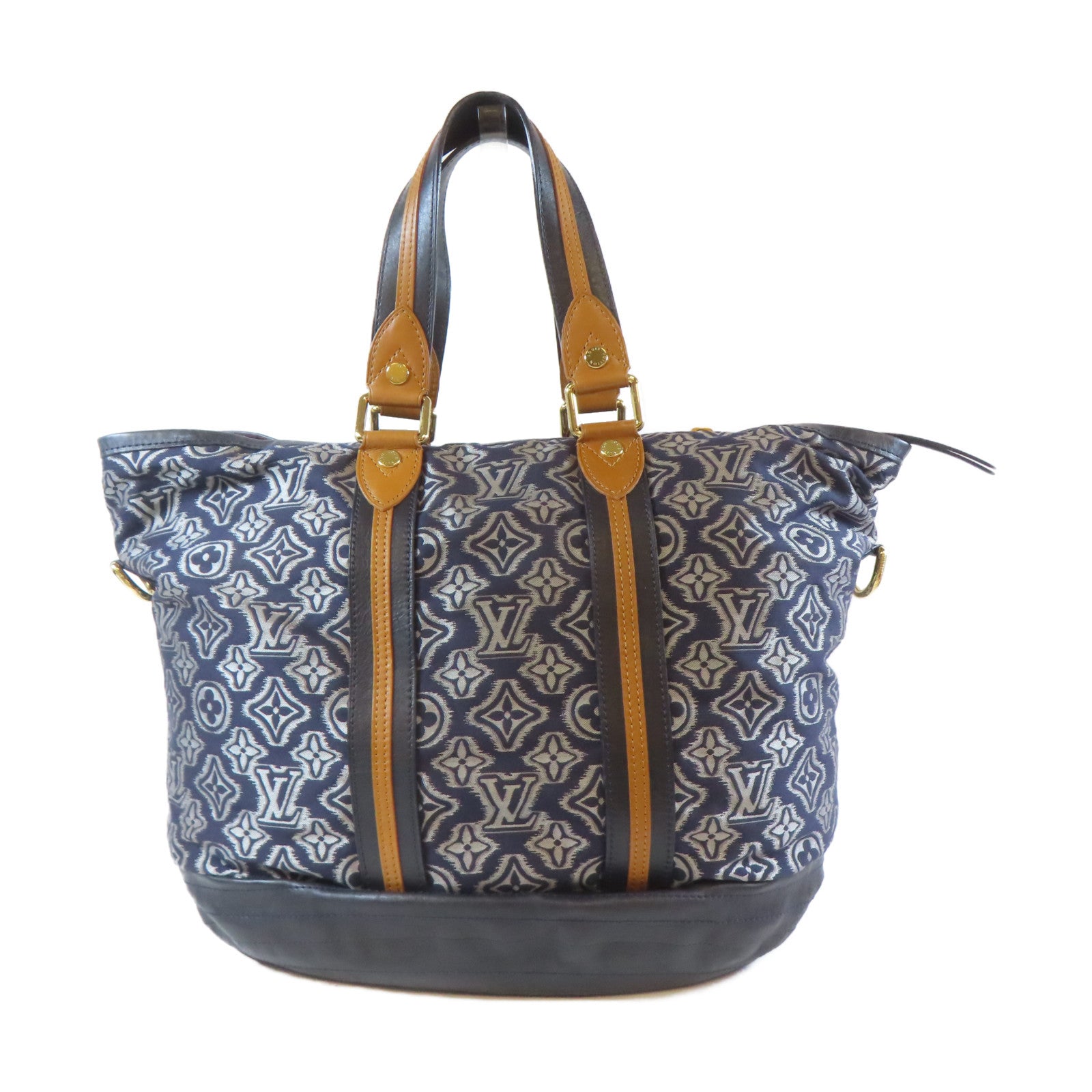 LOUIS VUITTON 【激減優惠】帆布/皮革Aviator Shoulder Bag金扣手挽肩背兩用袋深藍色/啡色