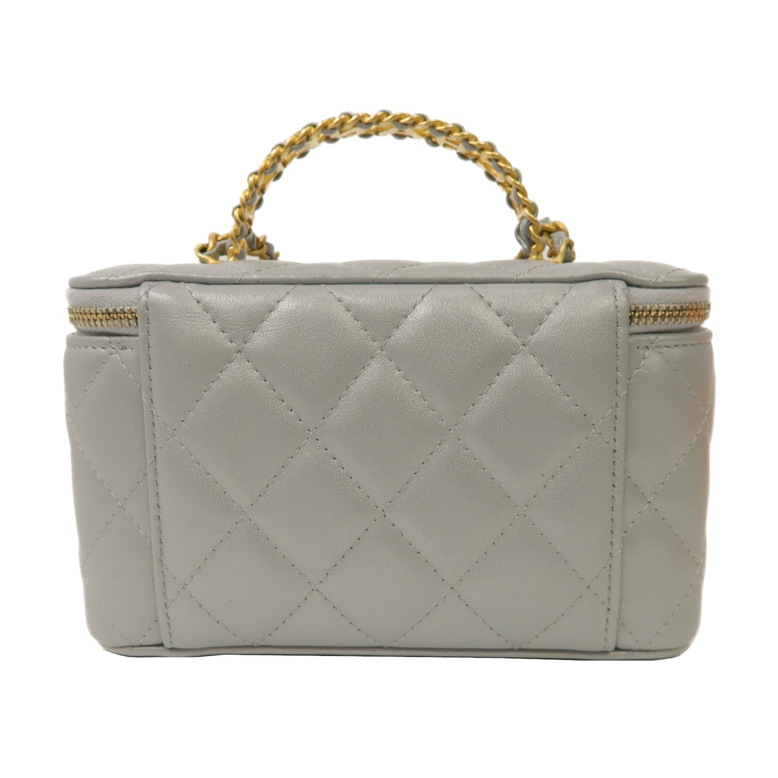 CHANEL 菱格羊皮皮革Chain Shoulder Bag金扣手挽肩背兩用袋金屬灰
