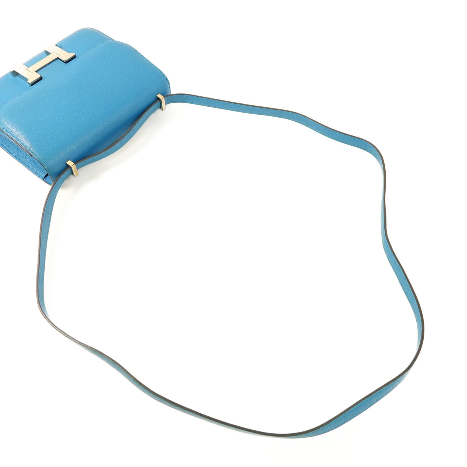 HERMES Evercolor皮革Constance Mini銀扣肩背袋7W Bleu Izmir