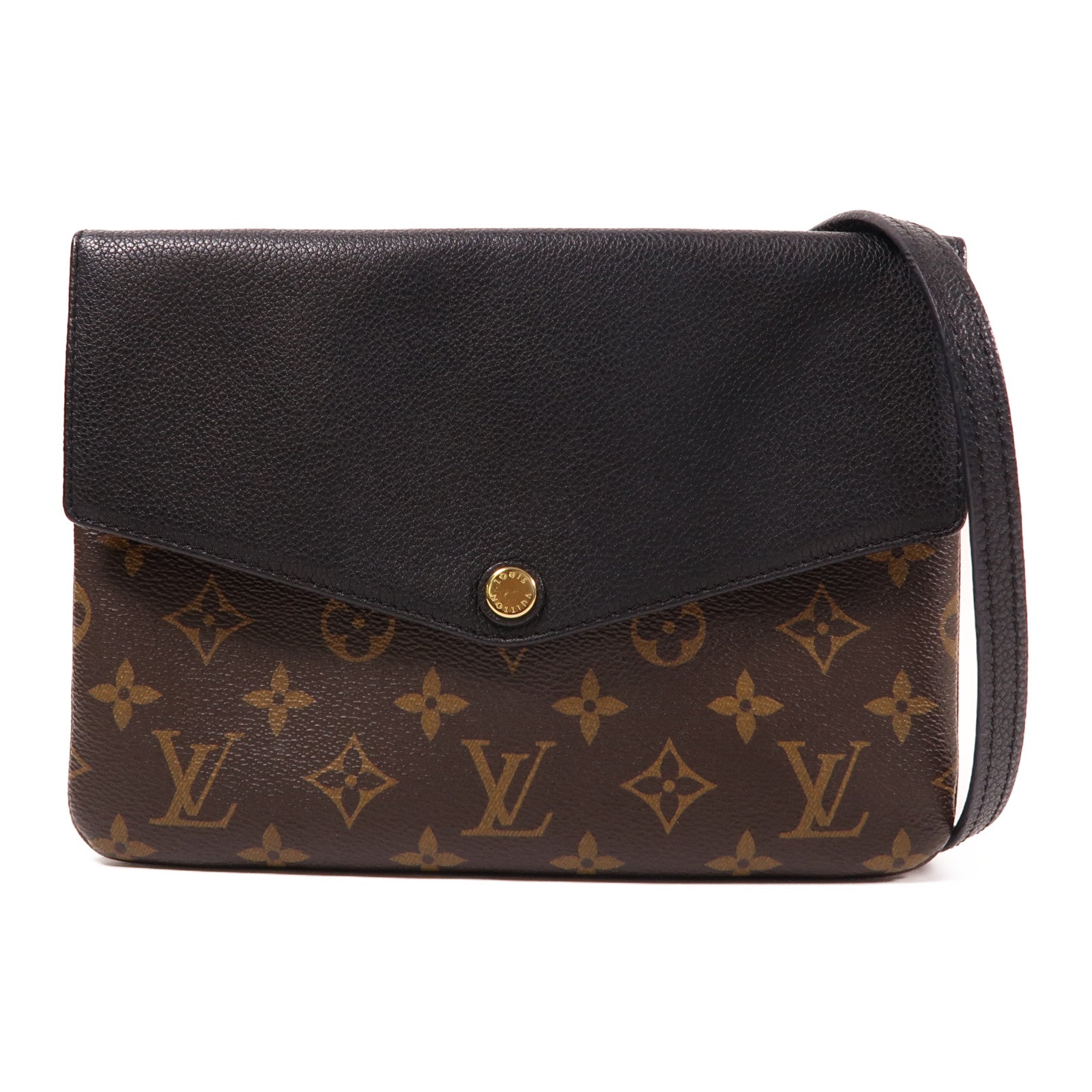 LOUIS VUITTON Monogram Twice Shoulder Bag金扣肩背袋啡色/黑色