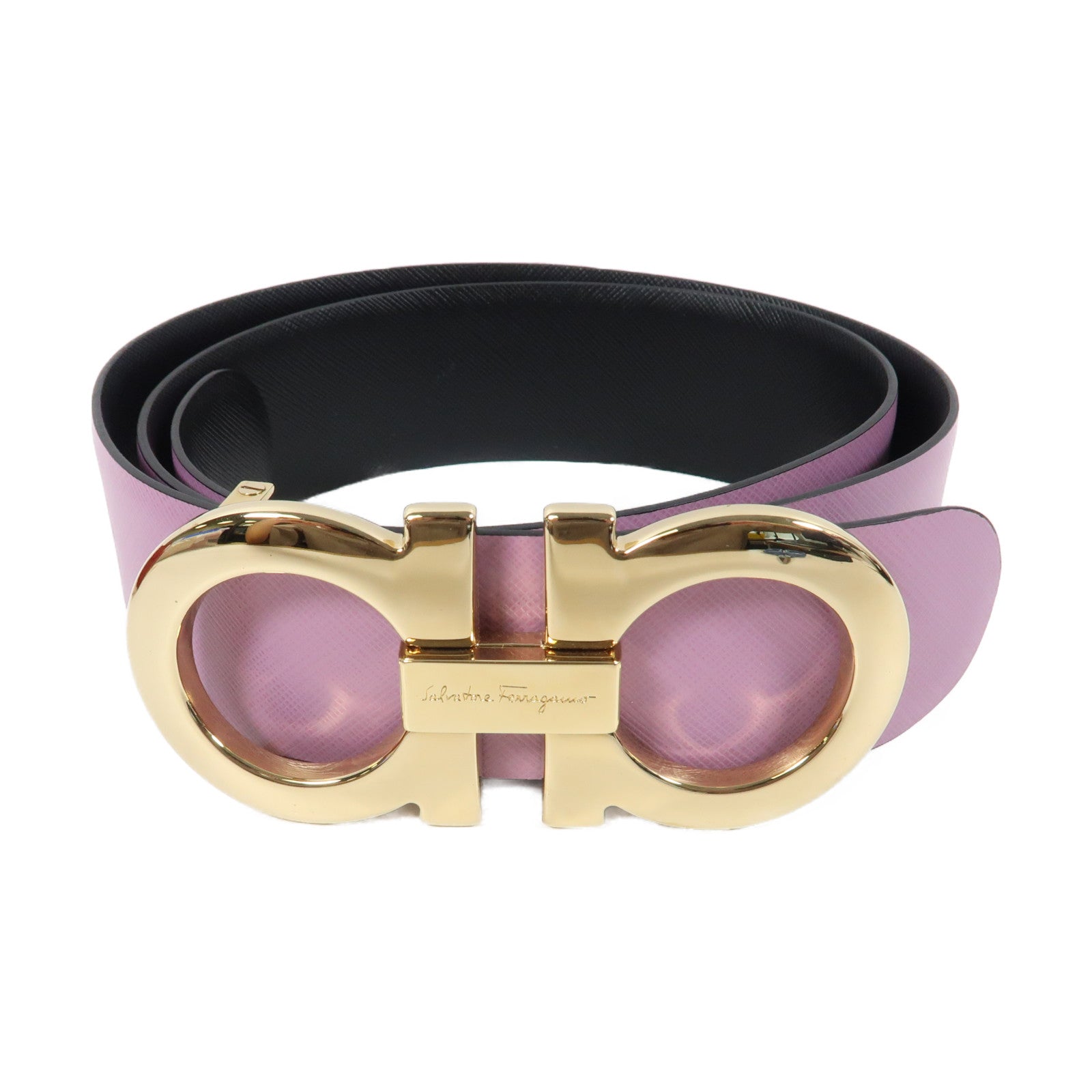 Salvatore Ferragamo 牛皮皮革Belt金扣皮帶紫色