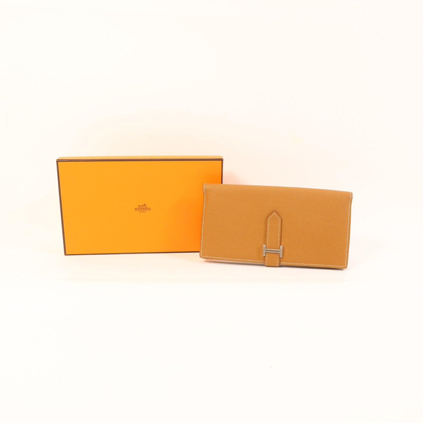 HERMES 【激減優惠】Epsom皮革Bearn W Snap Wallet銀扣長錢包Gold