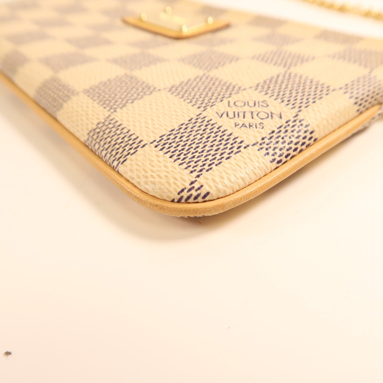 LOUIS VUITTON Damier Azur Shoulder Bag金扣鏈帶肩背袋