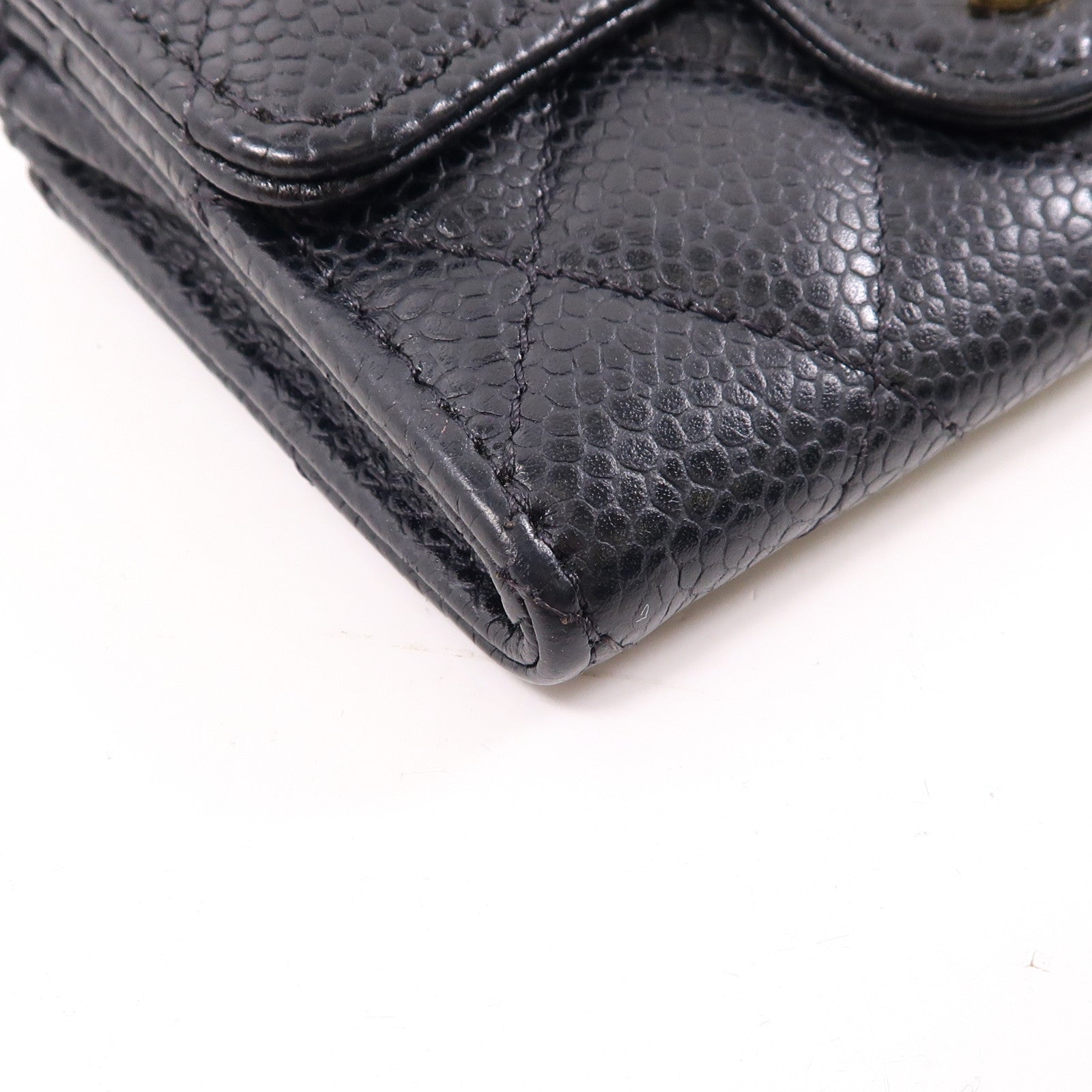 CHANEL 菱格牛皮皮革Card Case金扣卡片套黑色