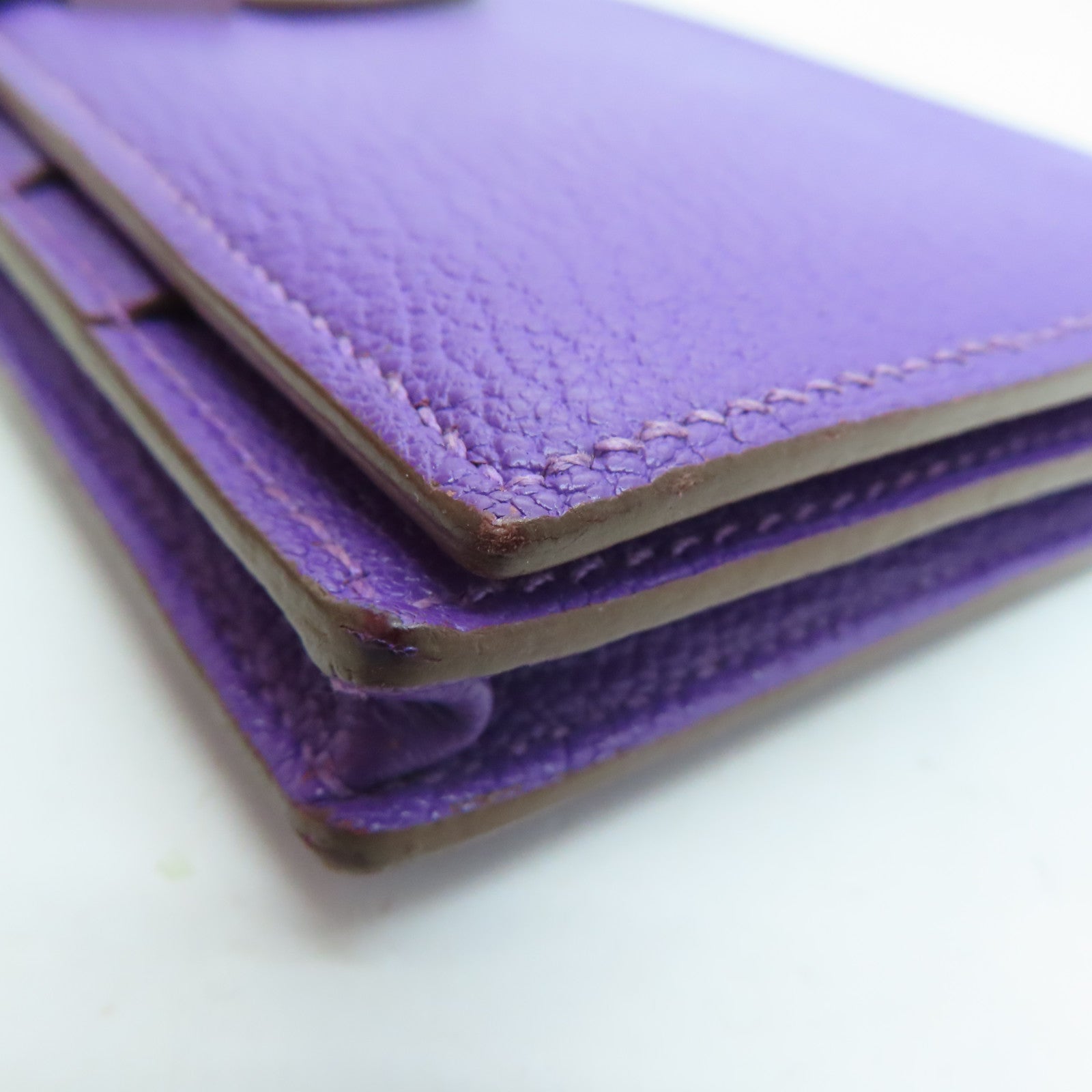 HERMES [Sharp Discount] Chevre Leather Bearn W Snap Silver Buckle Long Wallet Ultraviolet/Purple