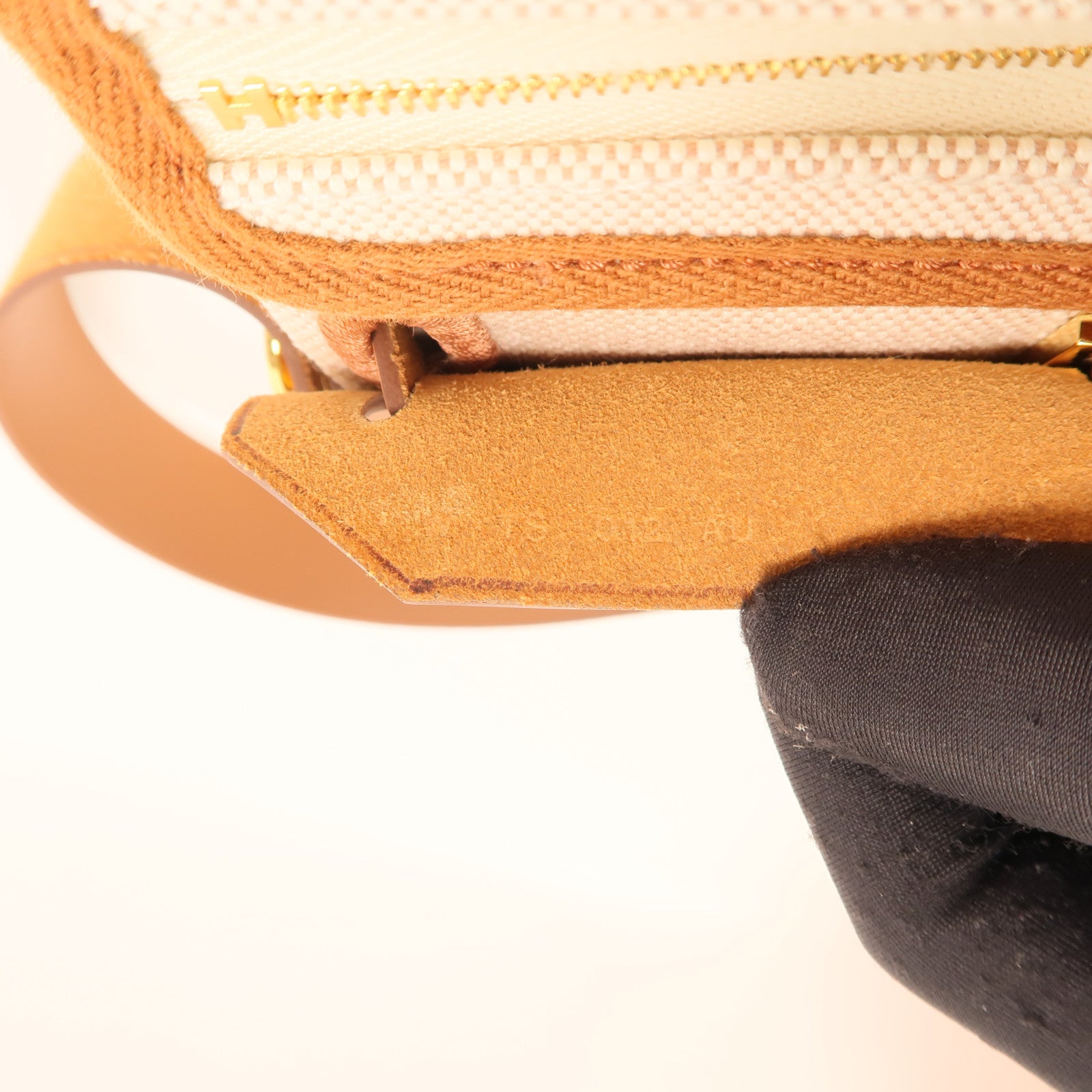 HERMES 帆布Mini Herbag金扣肩背袋Beige/Gold