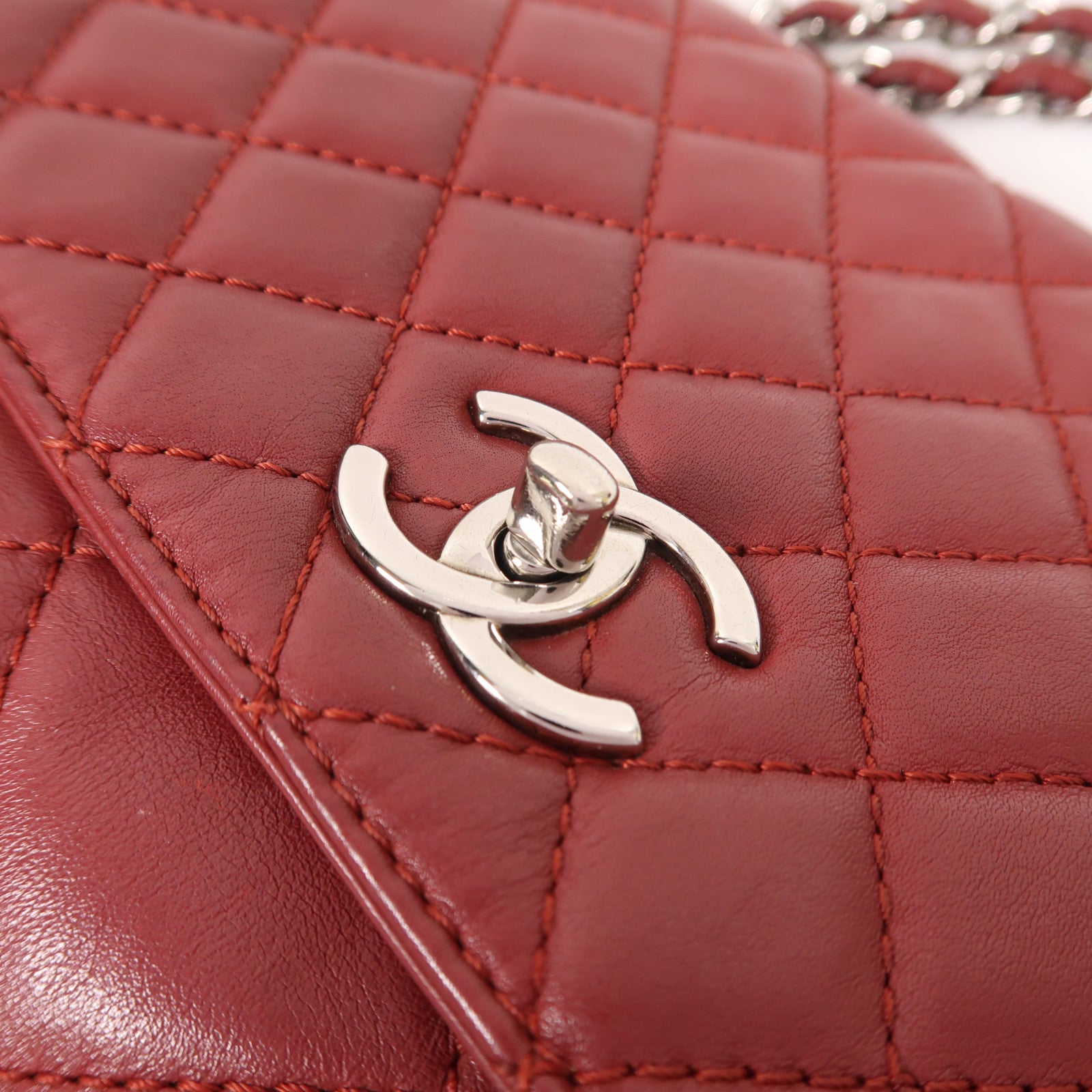 CHANEL 牛皮皮革Chain Shoulder銀扣鏈帶肩背袋