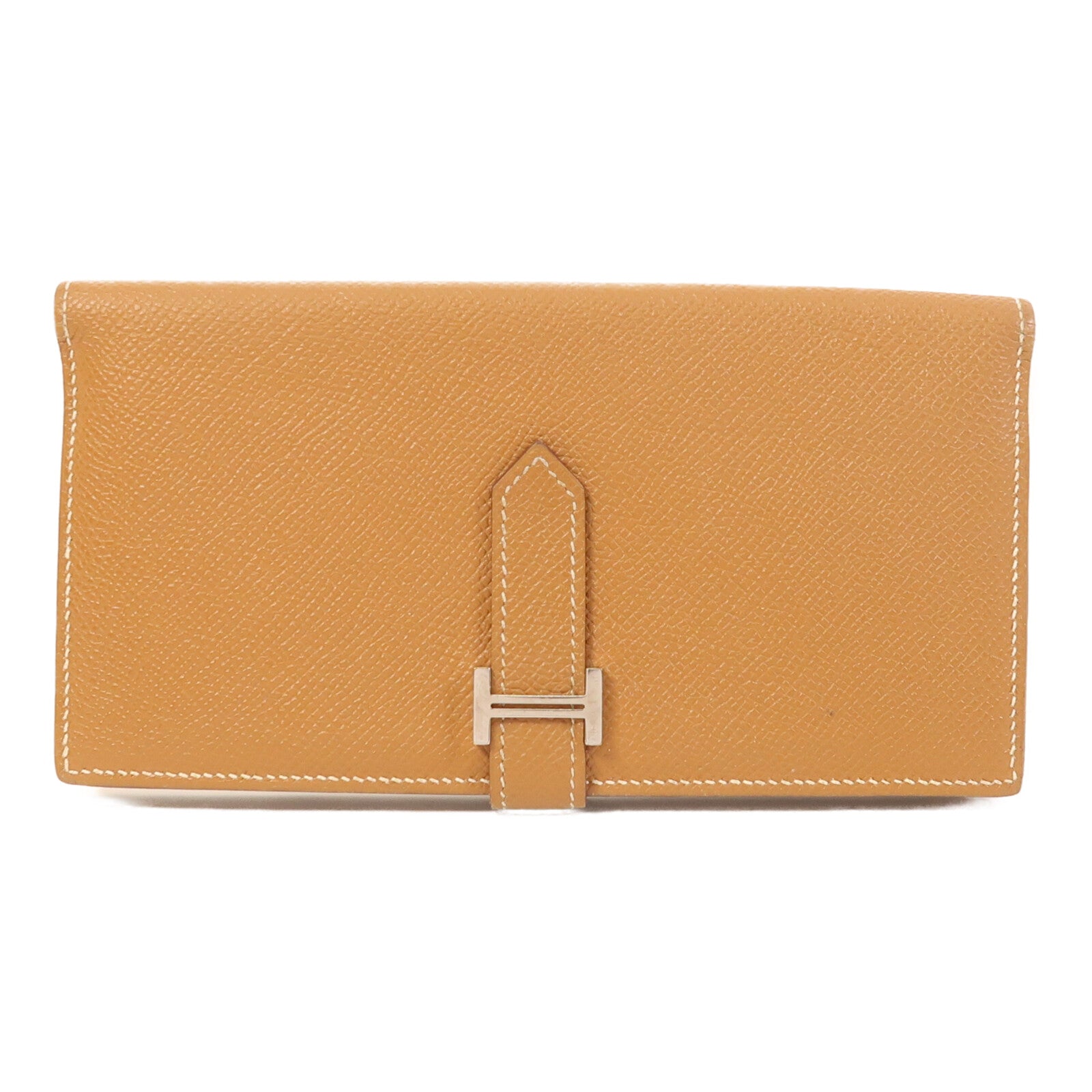 HERMES 【激減優惠】Epsom皮革Bearn W Snap Wallet銀扣長錢包Gold