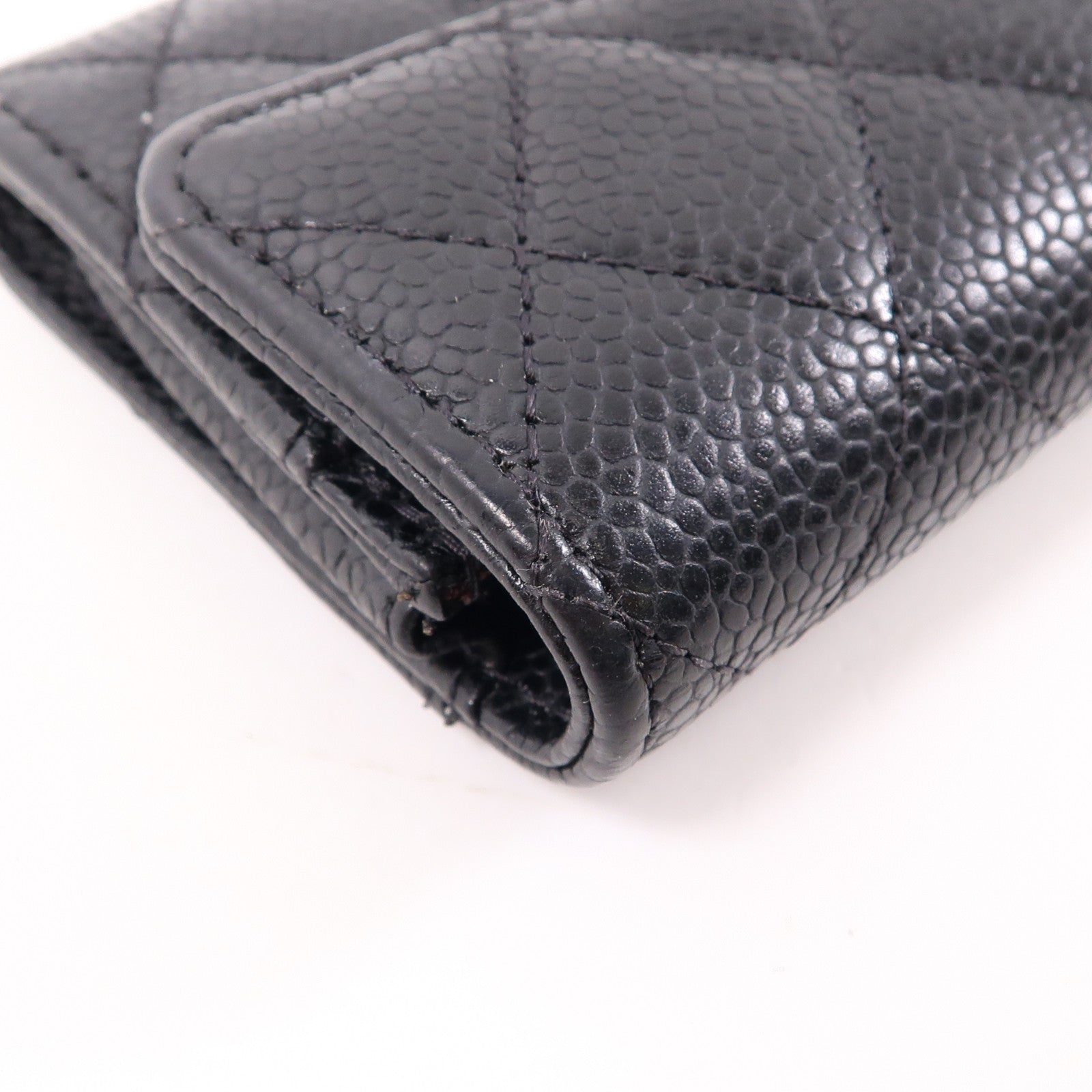 CHANEL 菱格牛皮皮革Card Case金扣卡片套黑色