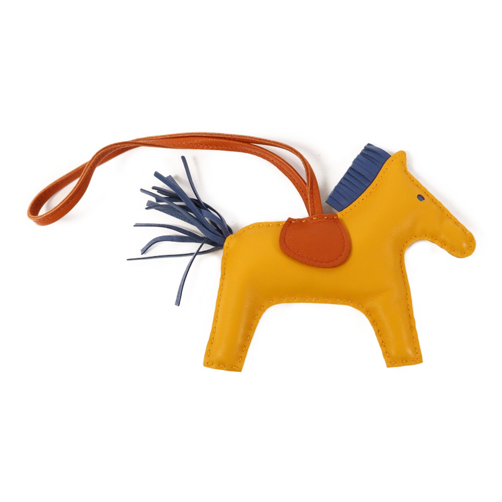 HERMES Milo皮革Rodeo MM掛飾Jaune Ambre/Bleu Agate