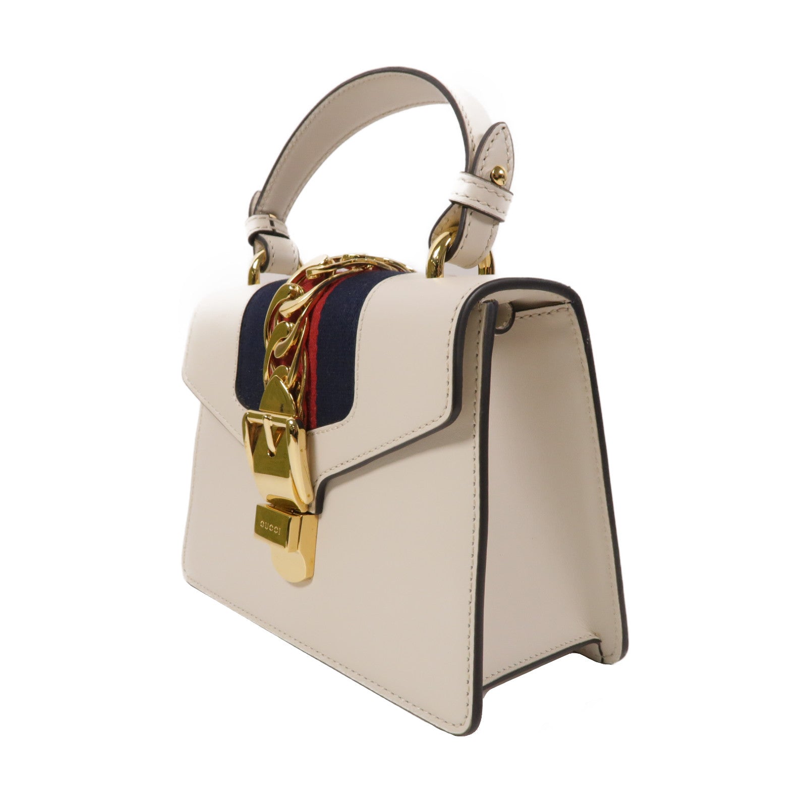 GUCCI 牛皮皮革Sylvie金扣手挽肩背兩用袋白色
