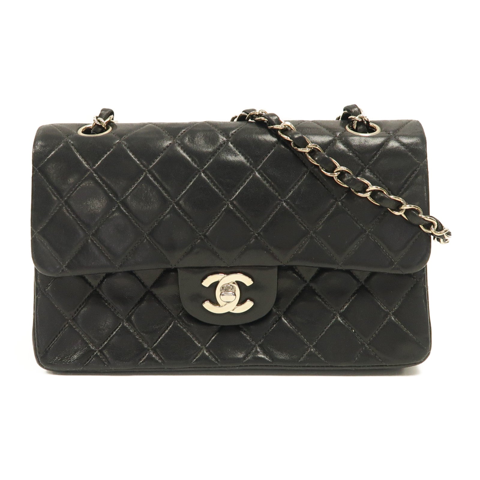 CHANEL 【激減優惠】菱格牛皮皮革Classic Chain Shoulder Bag銀扣鏈帶肩背袋黑色