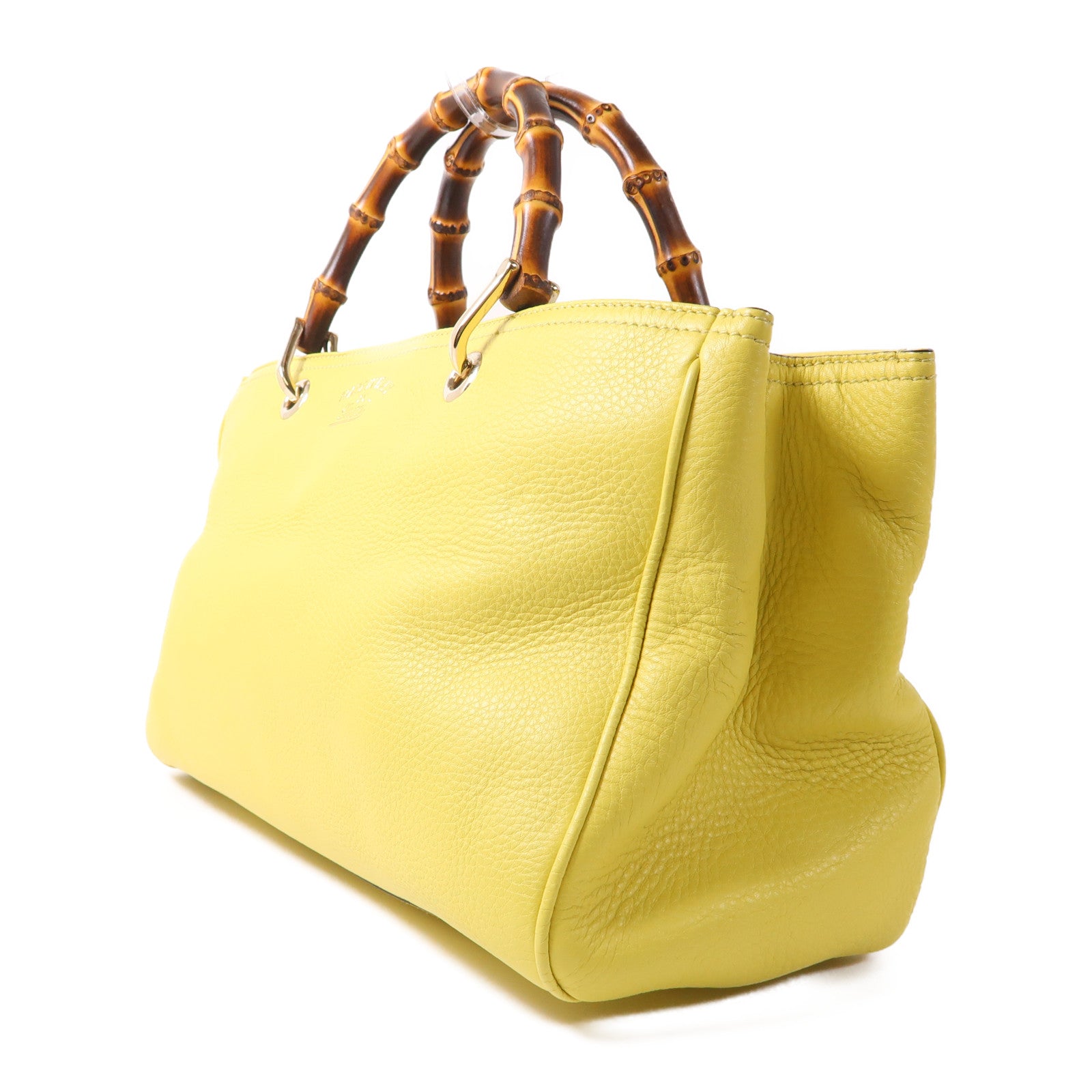 GUCCI GG Bamboo 2 Way Shoulder Bag Leather Yellow 323660