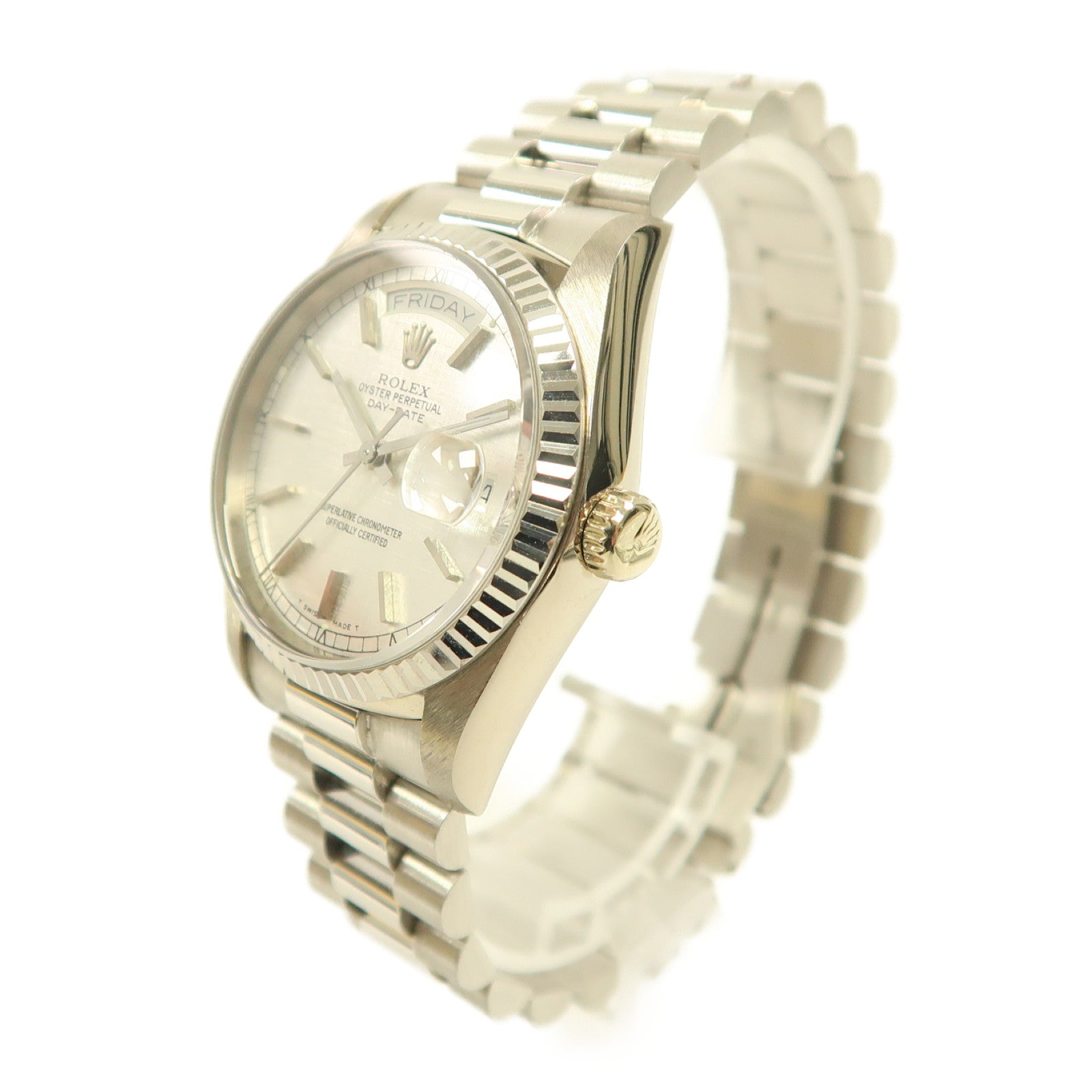 ROLEX Day-Date 36 18K白金手錶自動機芯銀色
