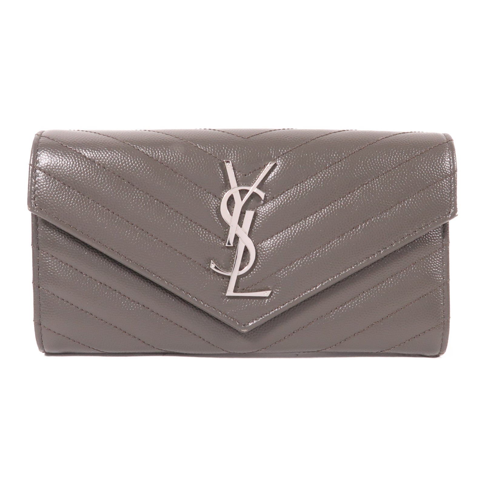 YVES SAINT LAURENT 牛皮皮革Long Wallet銀扣長錢包