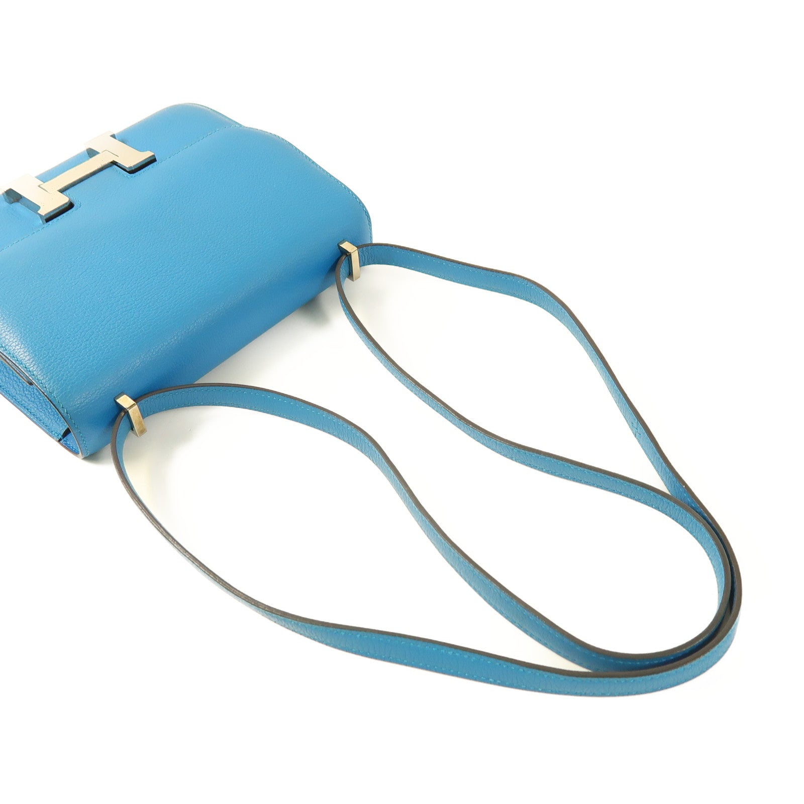 HERMES Evercolor皮革Constance Mini銀扣肩背袋7W Bleu Izmir