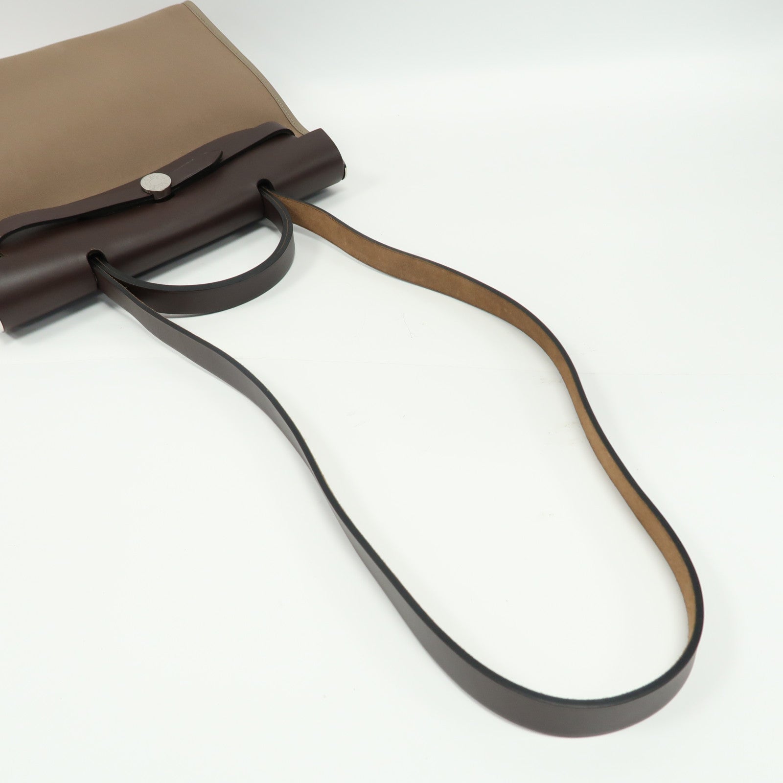 HERMES 帆布Herbag銀扣手挽肩背兩用袋Etoupe/Ebene/啡色