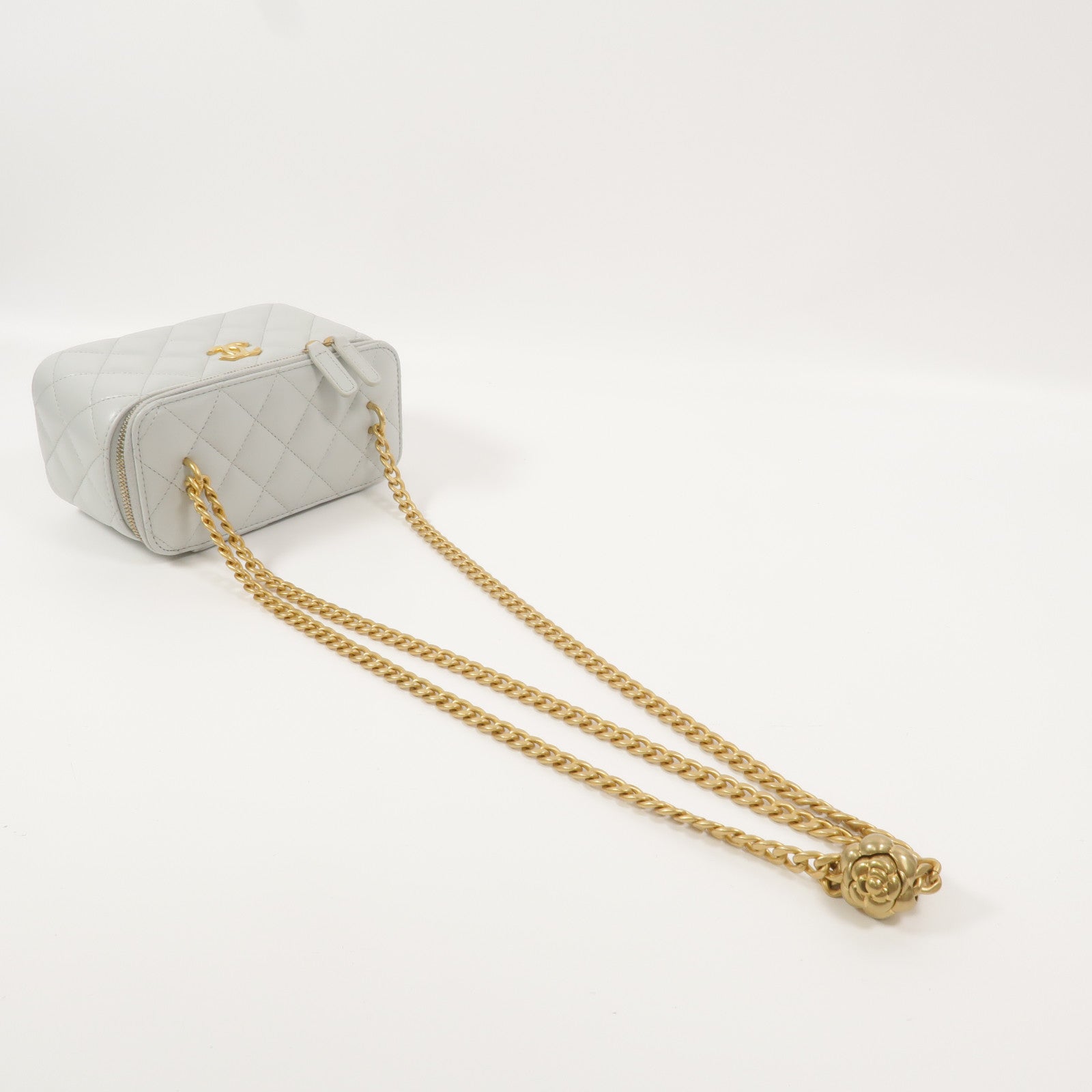 CHANEL 羊皮皮革Camellia Chain Vanity Case鏈帶肩背袋