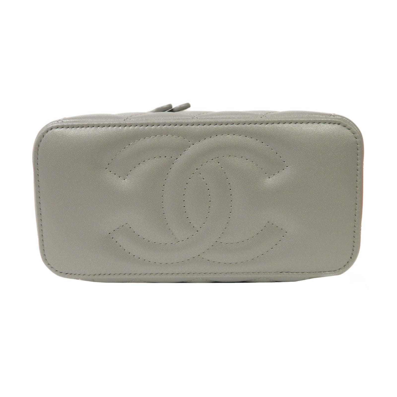CHANEL 菱格羊皮皮革Chain Shoulder Bag金扣手挽肩背兩用袋金屬灰