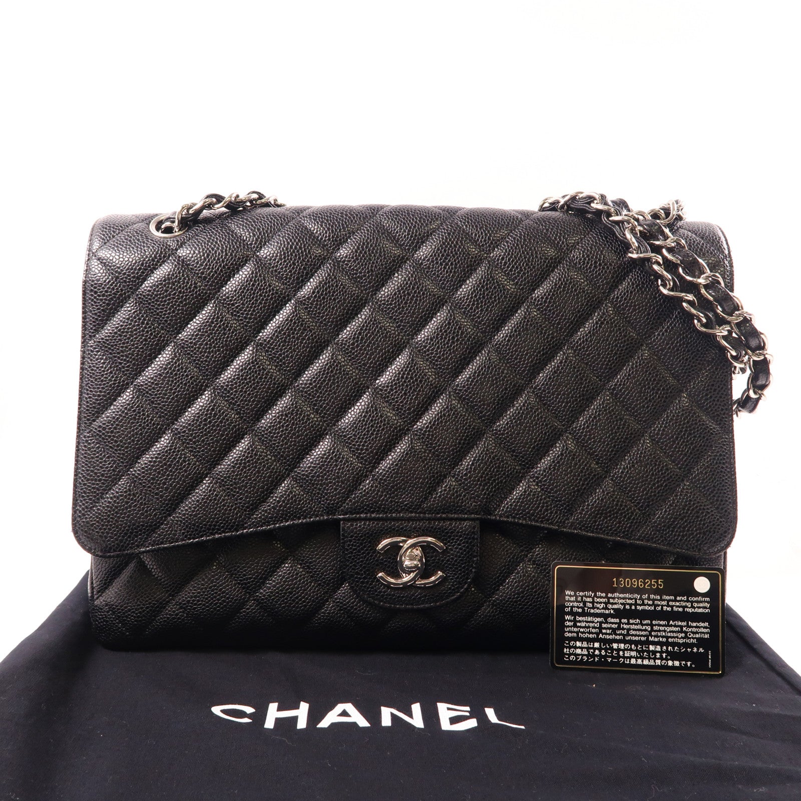 CHANEL 牛皮皮革Maxi Classic銀扣肩背袋