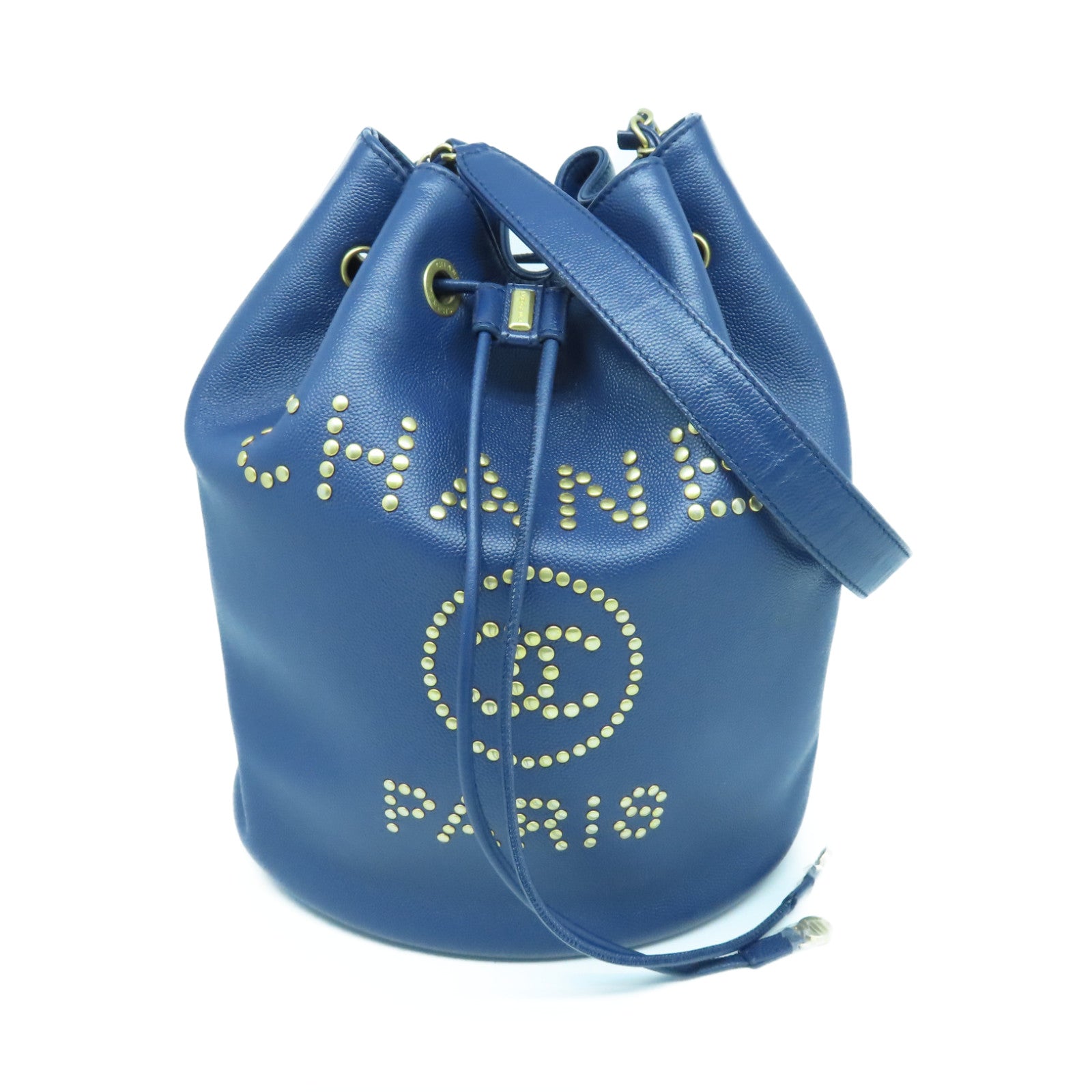 CHANEL 【清倉大減價】Caviar皮革Chain Shoulder Bag金扣鏈帶肩背袋藍色