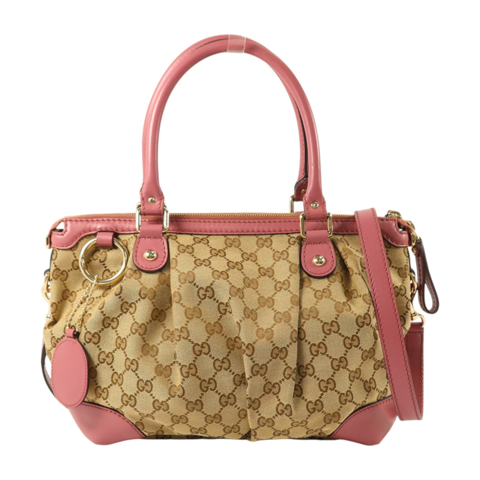 GUCCI GG帆布2Way Shoulder金扣手挽肩背兩用袋