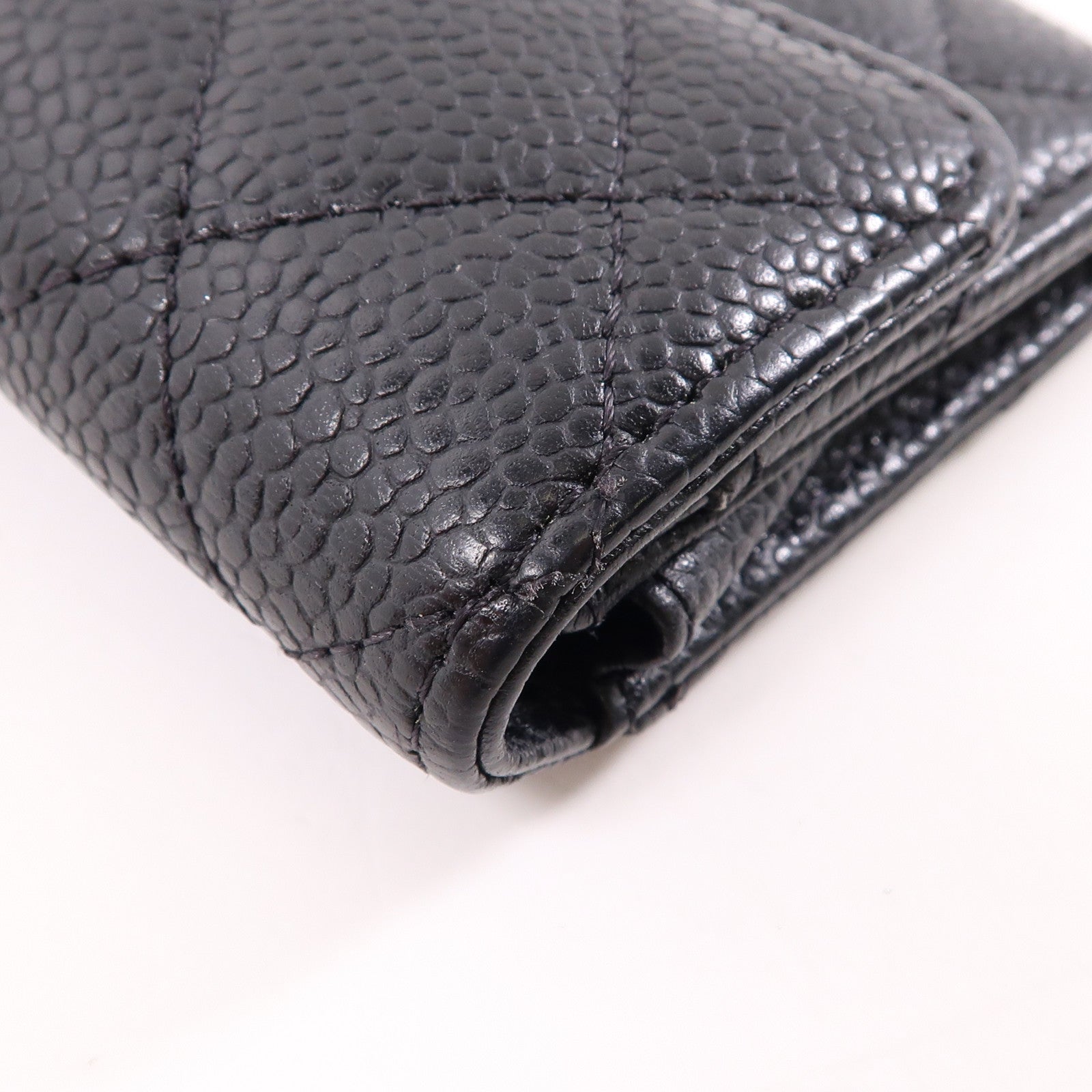 CHANEL 菱格牛皮皮革Card Case金扣卡片套黑色