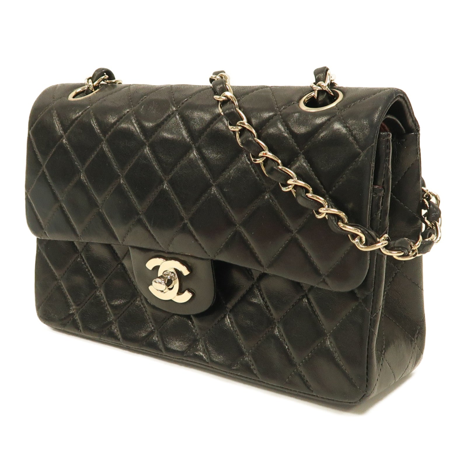 CHANEL 【激減優惠】菱格牛皮皮革Classic Chain Shoulder Bag銀扣鏈帶肩背袋黑色