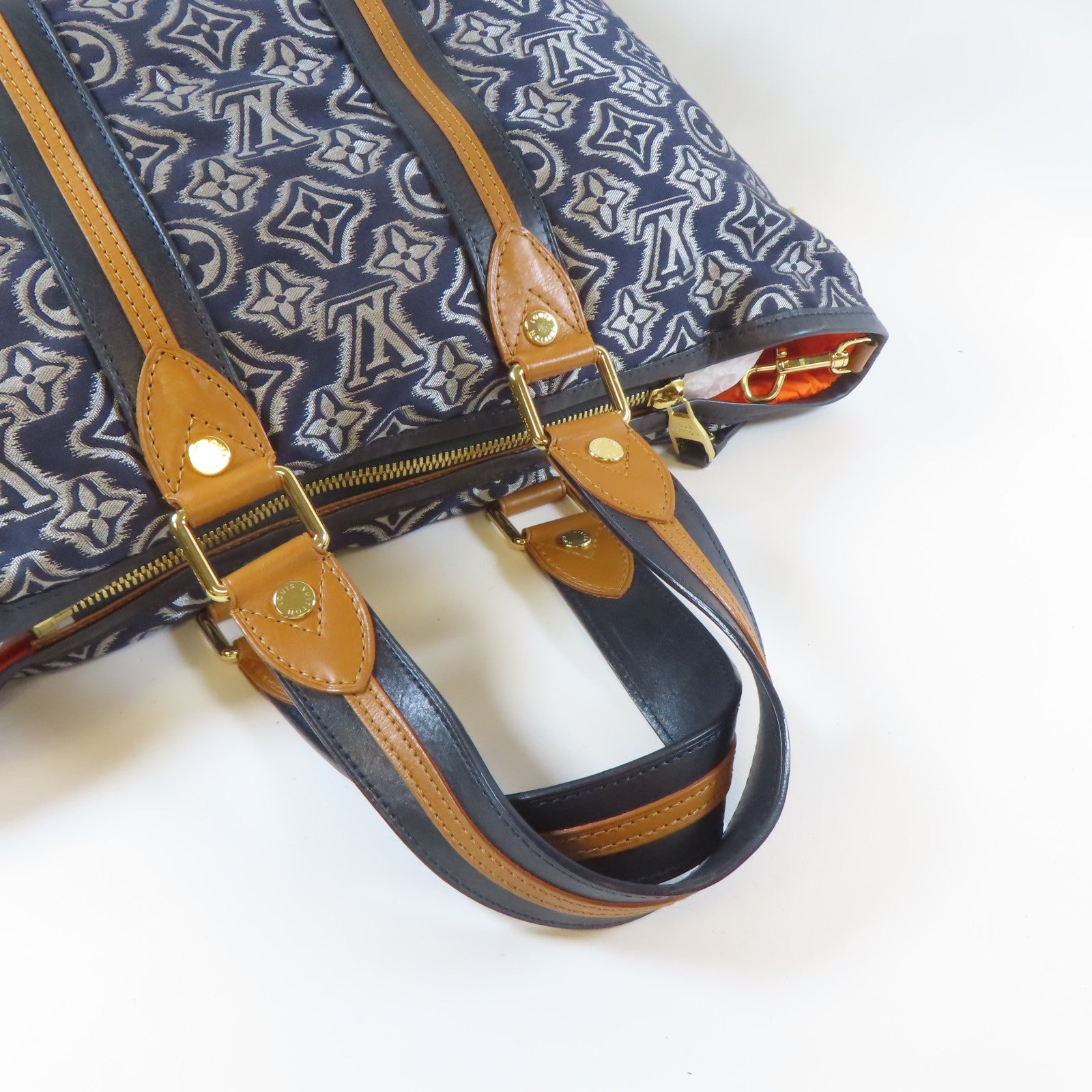 LOUIS VUITTON 【激減優惠】帆布/皮革Aviator Shoulder Bag金扣手挽肩背兩用袋深藍色/啡色