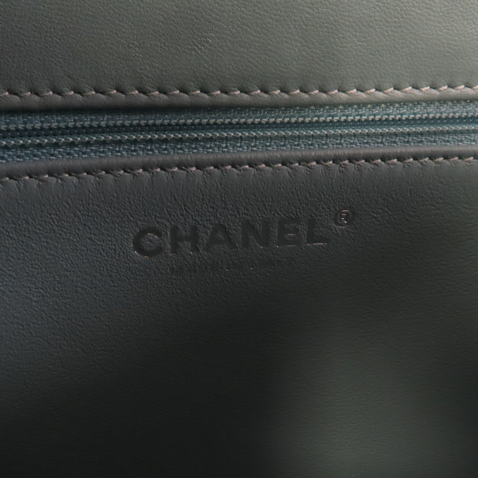 CHANEL 菱格羊皮皮革Trendy CC銀扣手挽肩背兩用袋藍綠色