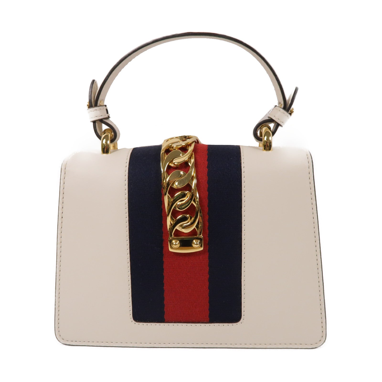 GUCCI 牛皮皮革Sylvie金扣手挽肩背兩用袋白色