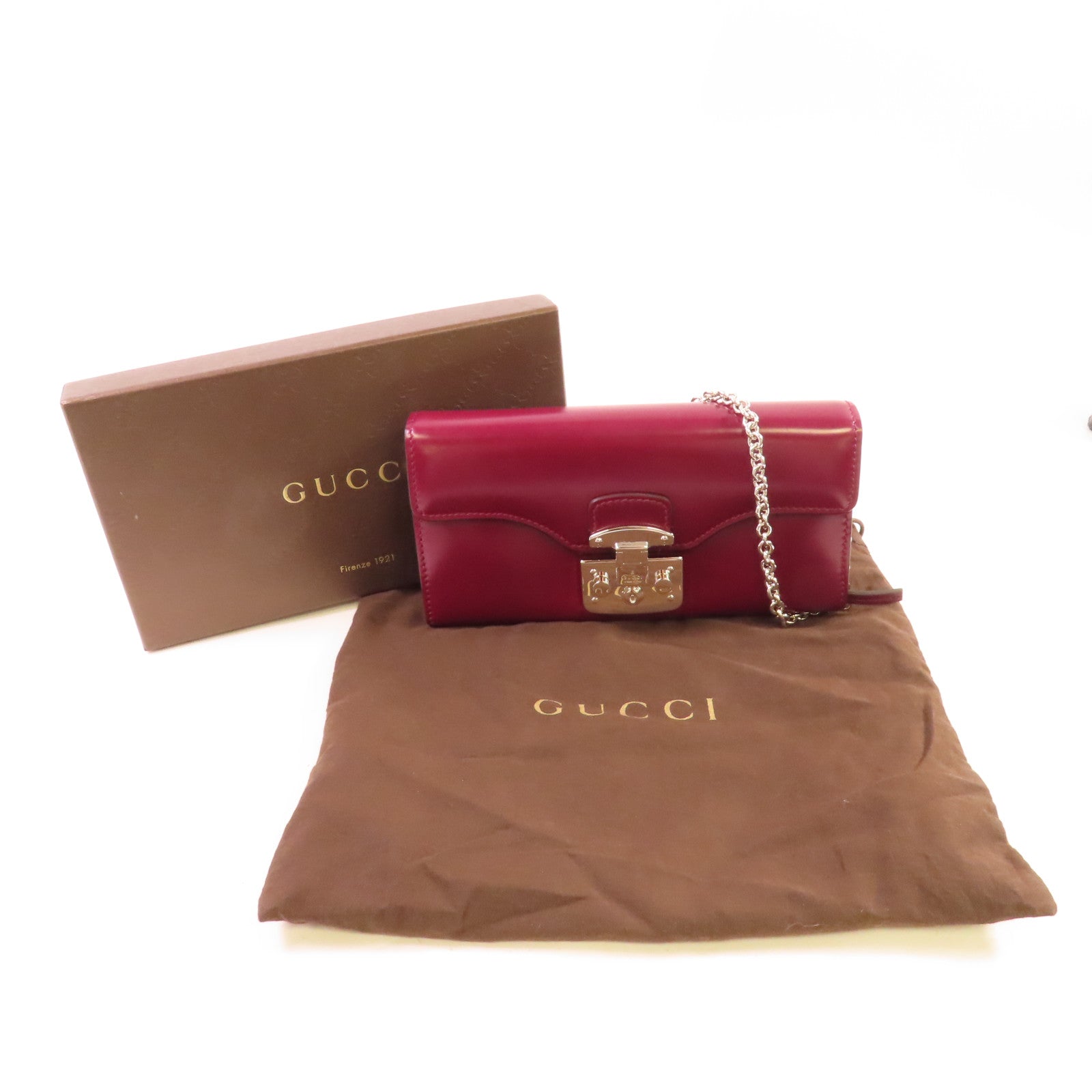 GUCCI 牛皮皮革Chain Pouch Long wallet銀扣長錢包紫色
