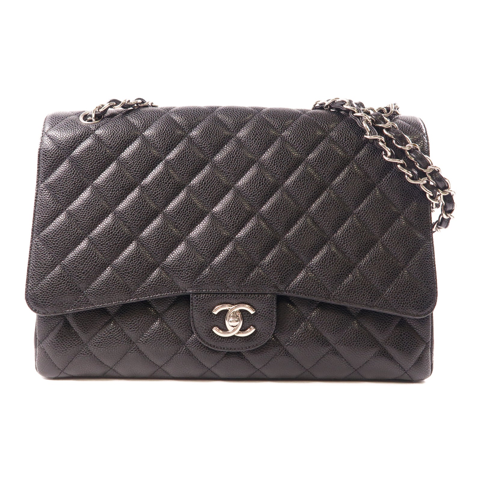 CHANEL 牛皮皮革Maxi Classic銀扣肩背袋