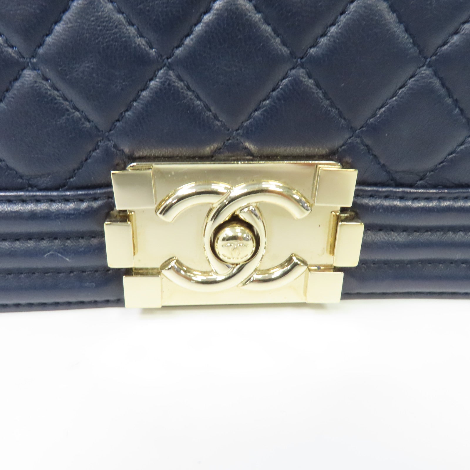 CHANEL 【激減優惠】菱格羊皮皮革Boy 28金扣鏈帶肩背袋藍色