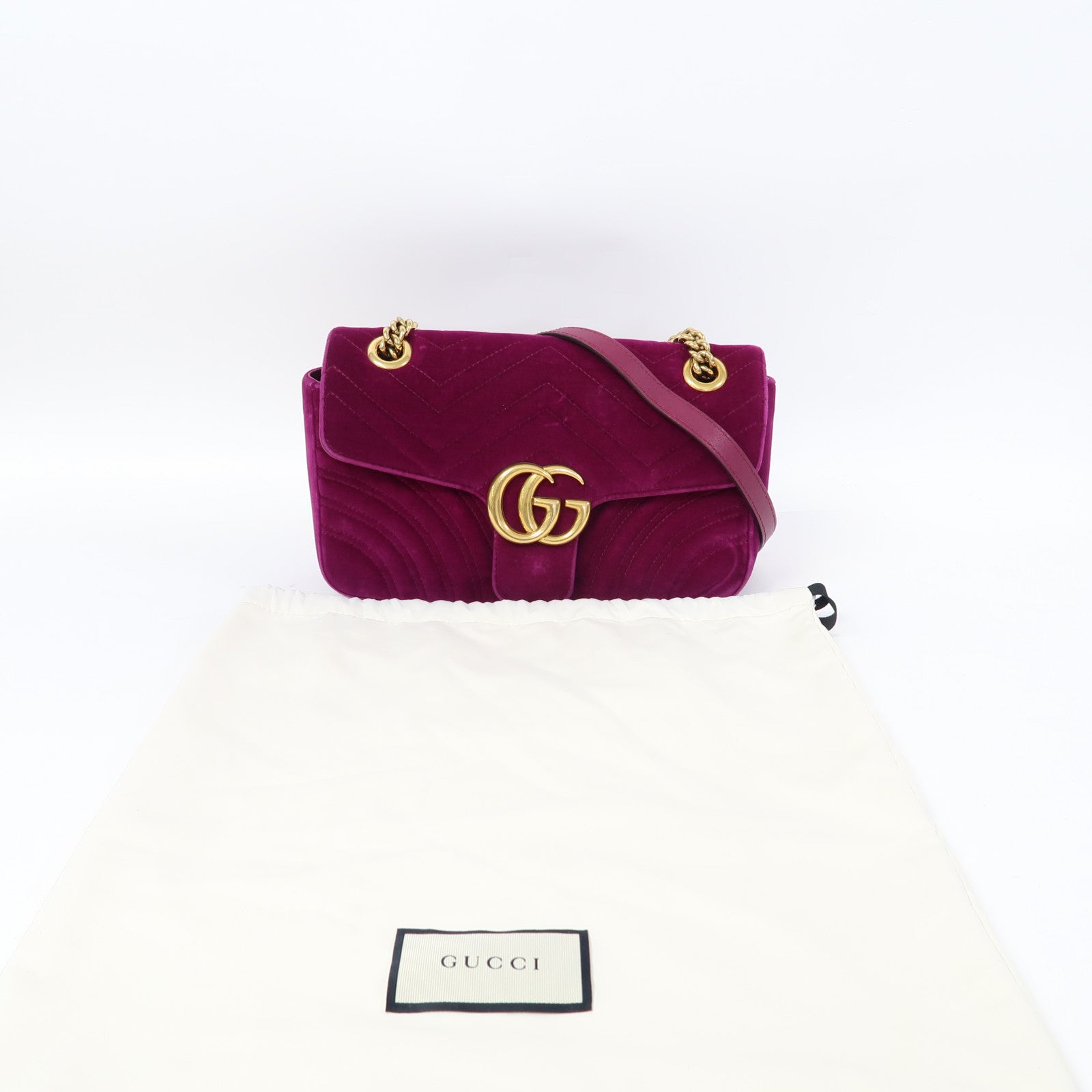 GUCCI 【激減優惠】絨布GG Marmont金扣鏈帶肩背袋紫色