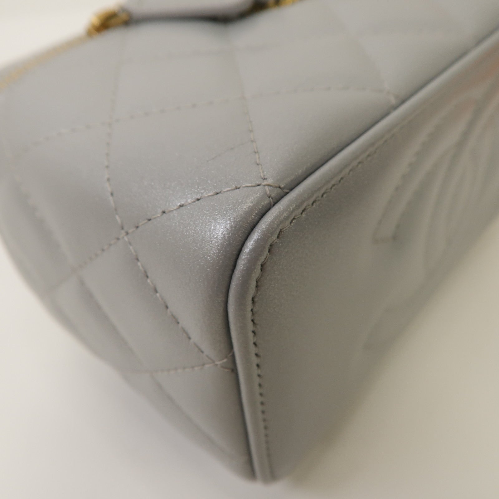 CHANEL 菱格羊皮皮革Chain Shoulder Bag金扣手挽肩背兩用袋金屬灰