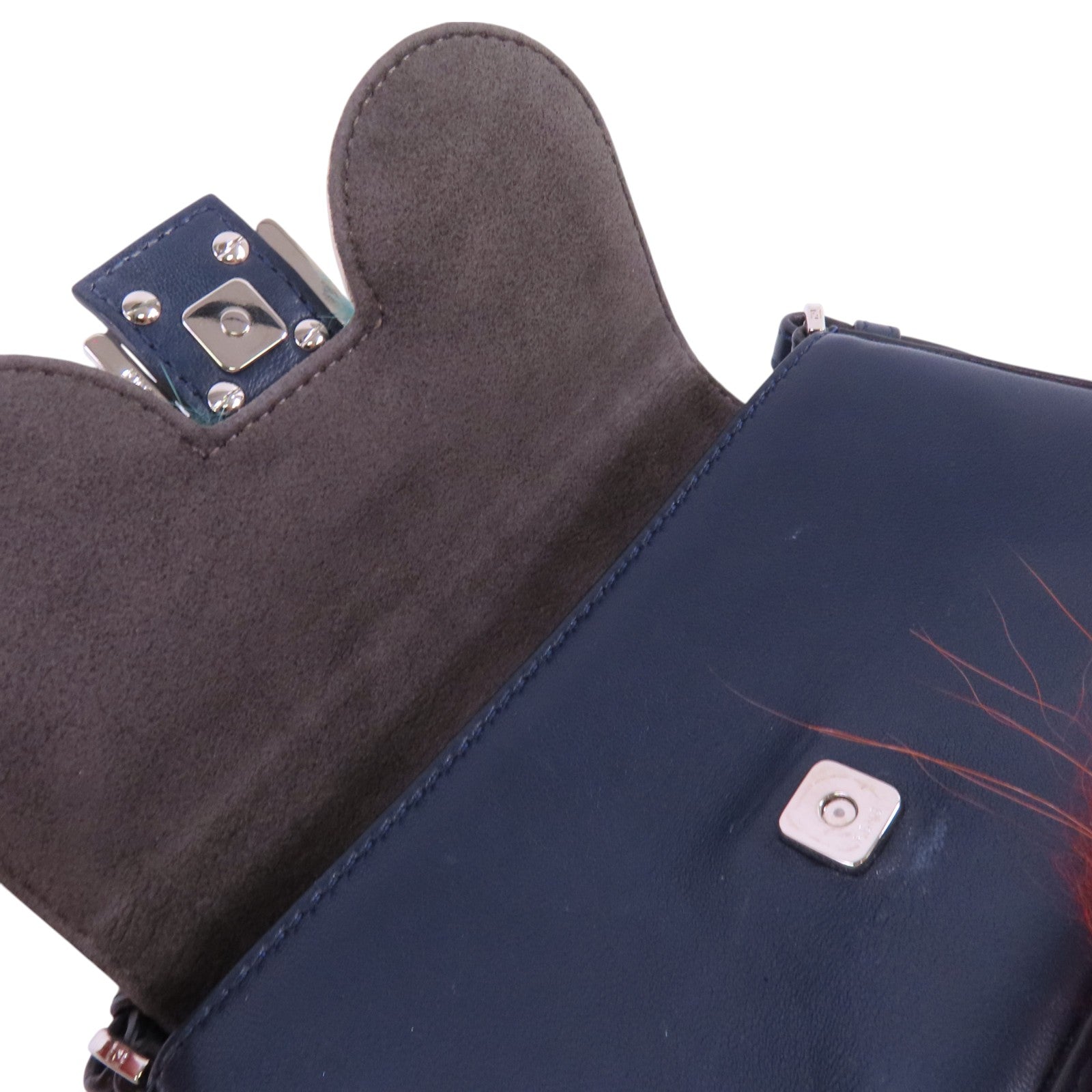 FENDI 牛皮皮革/毛皮Shoulder Bag銀扣肩背袋