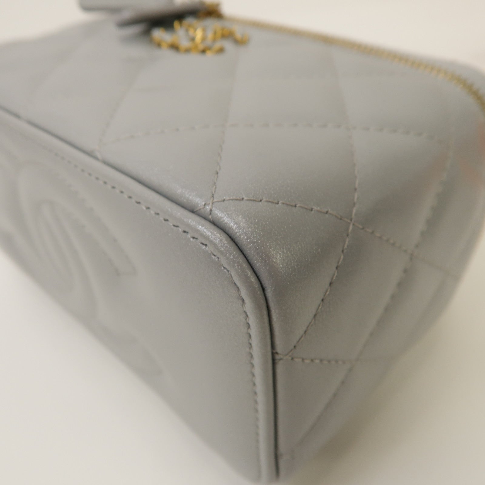 CHANEL 菱格羊皮皮革Chain Shoulder Bag金扣手挽肩背兩用袋金屬灰