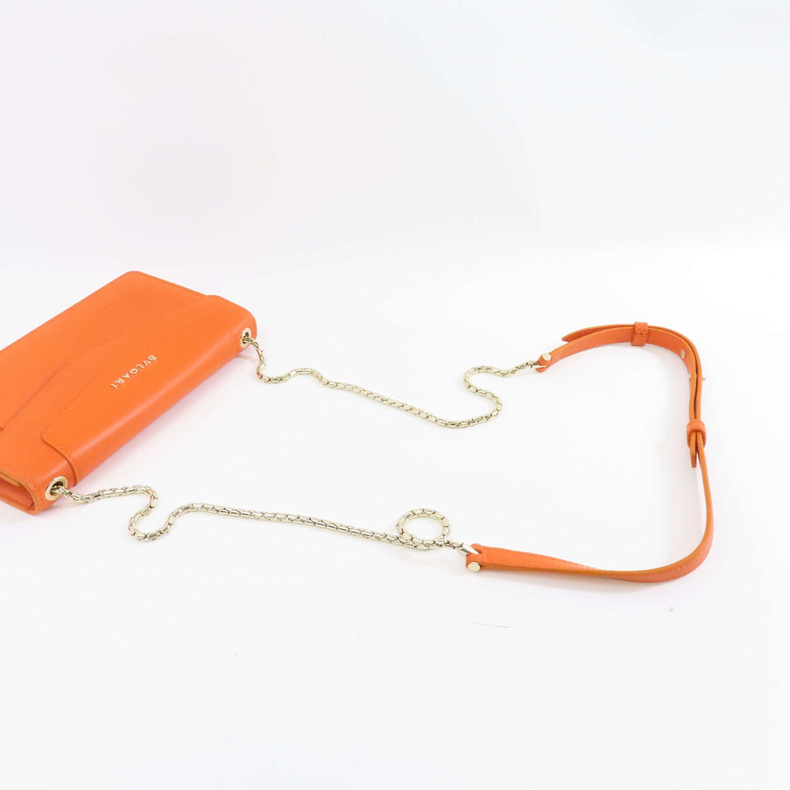 BVLGARI 【激減優惠】牛皮皮革Chain Shoulder金扣鏈帶肩背袋橙色