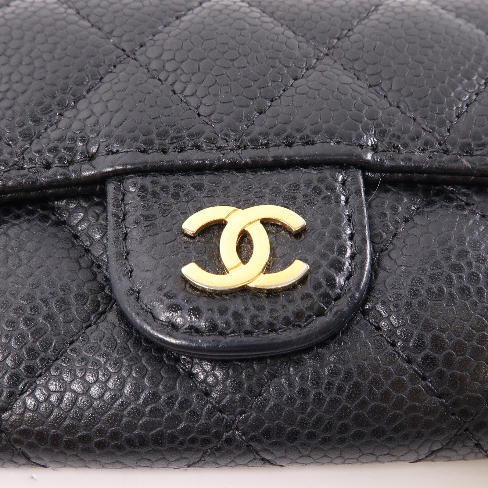 CHANEL 菱格牛皮皮革Card Case金扣卡片套黑色