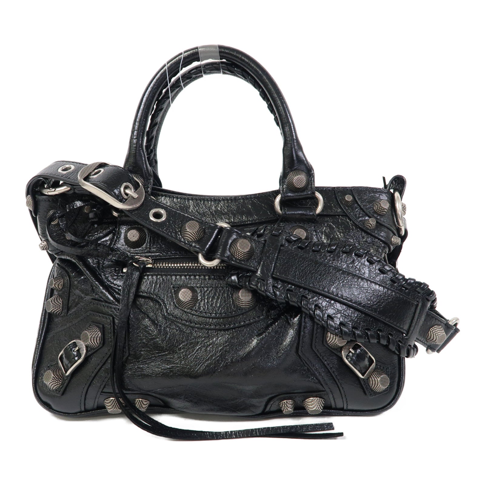 BALENCIAGA 牛皮皮革Le Cagole Tote Bag銀扣手挽肩背兩用袋黑色